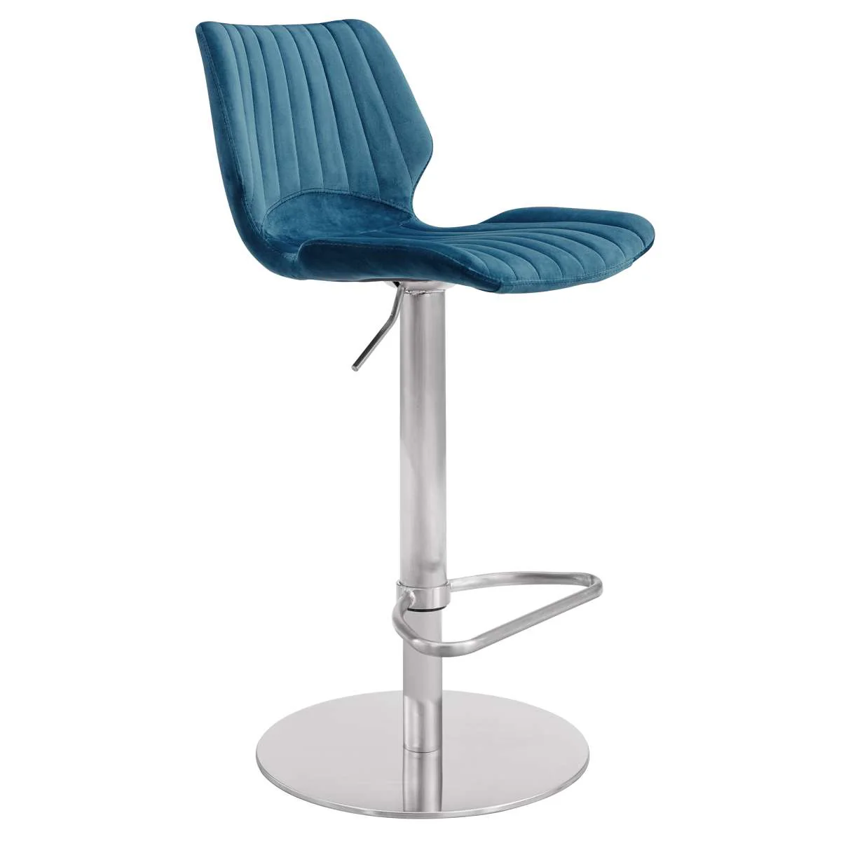 Oneida Adjustable Blue Velvet and Brushed Stainless Steel Bar and Counter Stool By Armen Living