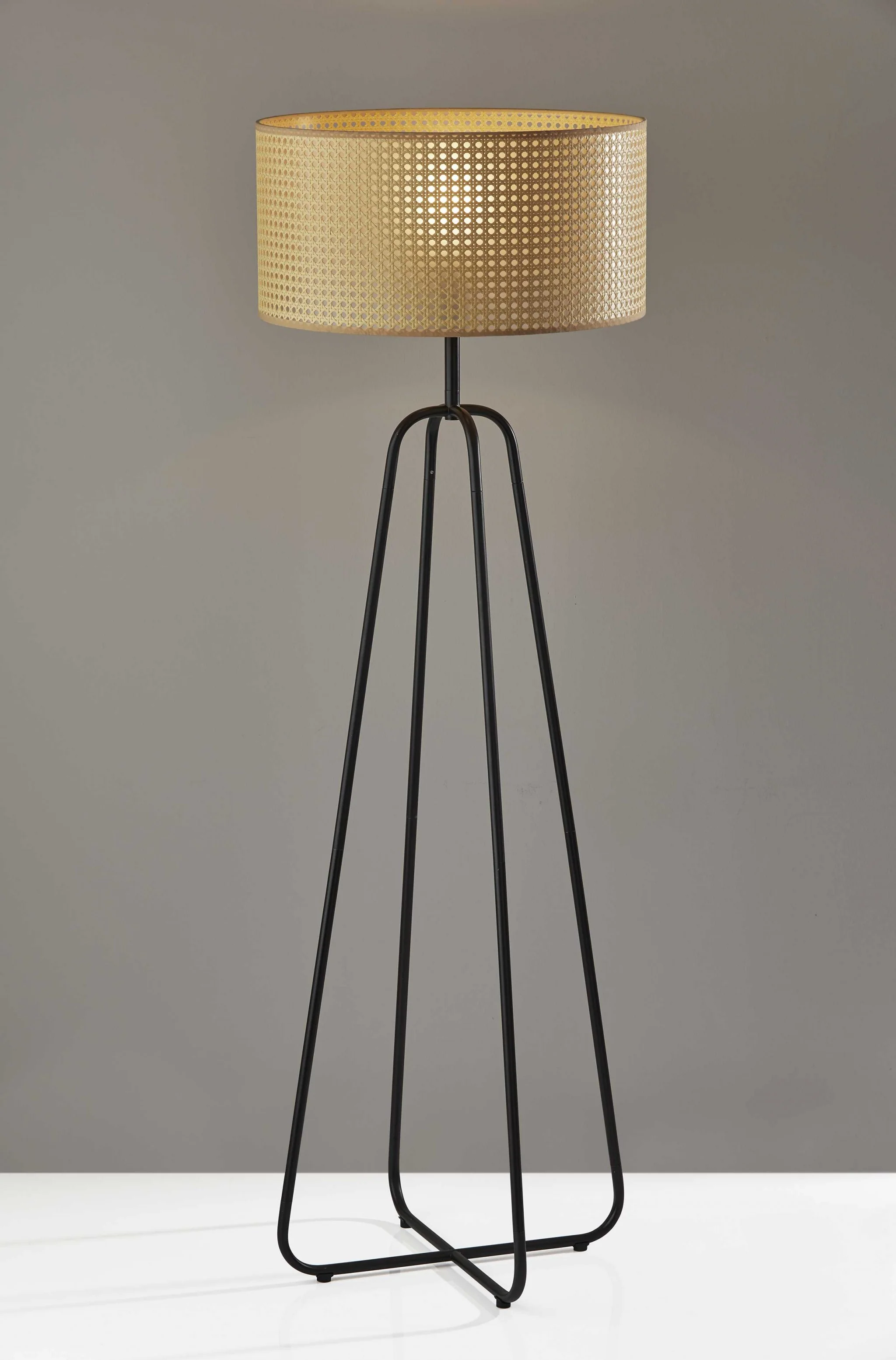 Open Cane Web Natural Shade Floor Lamp with Dark Bronze Base By Homeroots