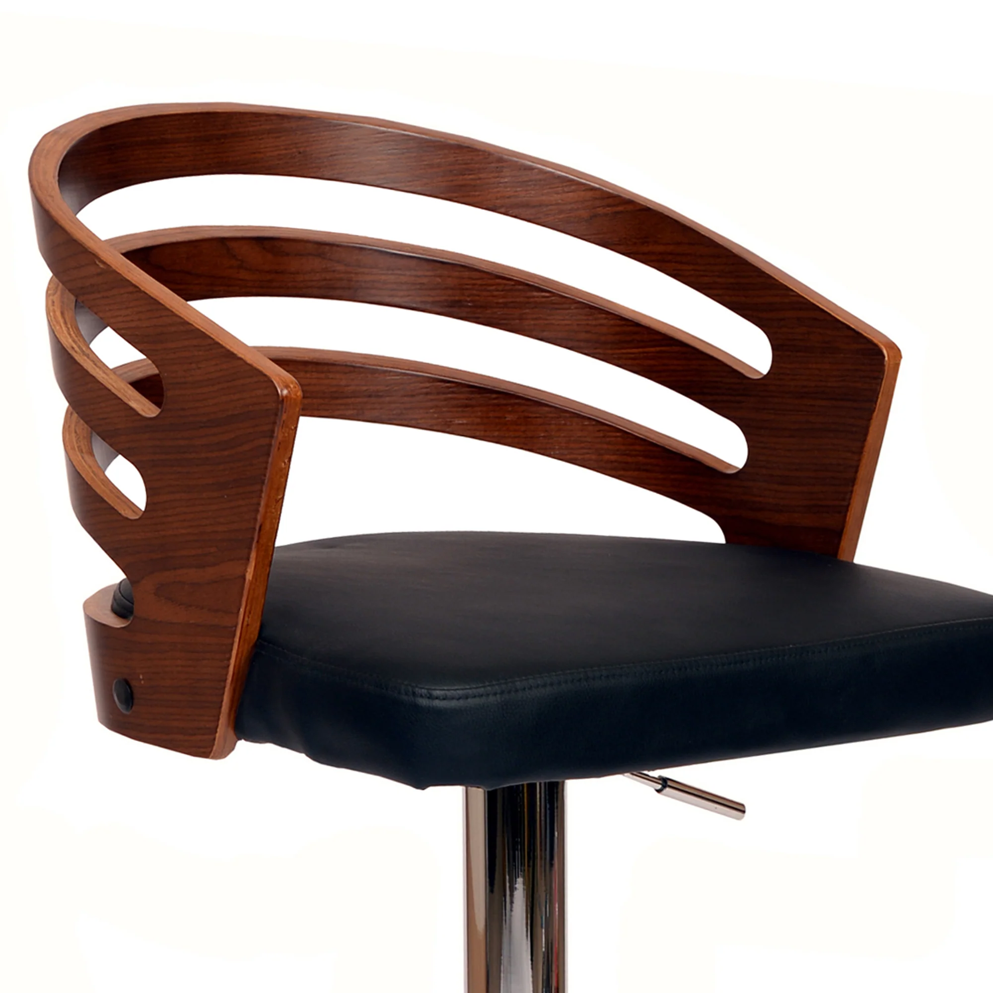 Open Wooden Back Faux Leather Barstool With Pedestal Base Black And Brown By Benzara - Image 4