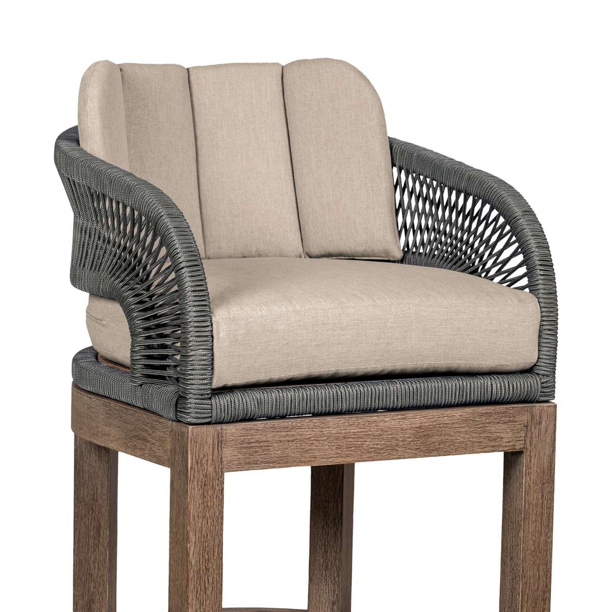 Orbit Outdoor Patio 26" Counter Stool in Weathered Eucalyptus Wood with Gray Rope and Taupe Olefin Cushions By Armen Living - Image 5