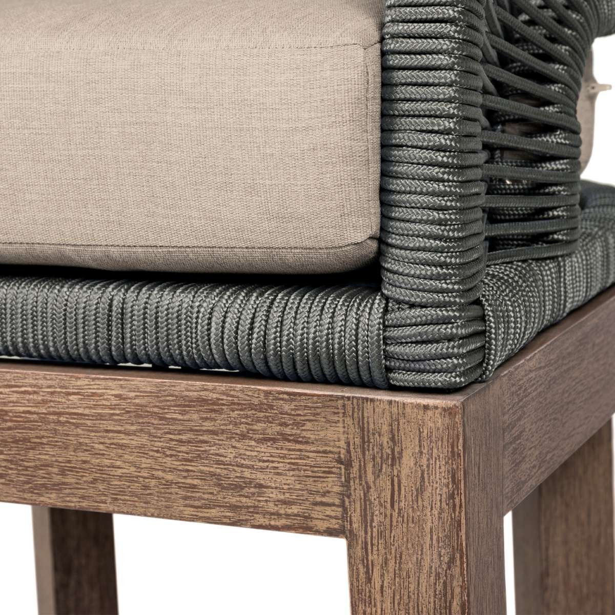 Orbit Outdoor Patio 30" Bar Stool in Weathered Eucalyptus Wood with Gray Rope and Taupe Olefin Cushions By Armen Living - Image 7