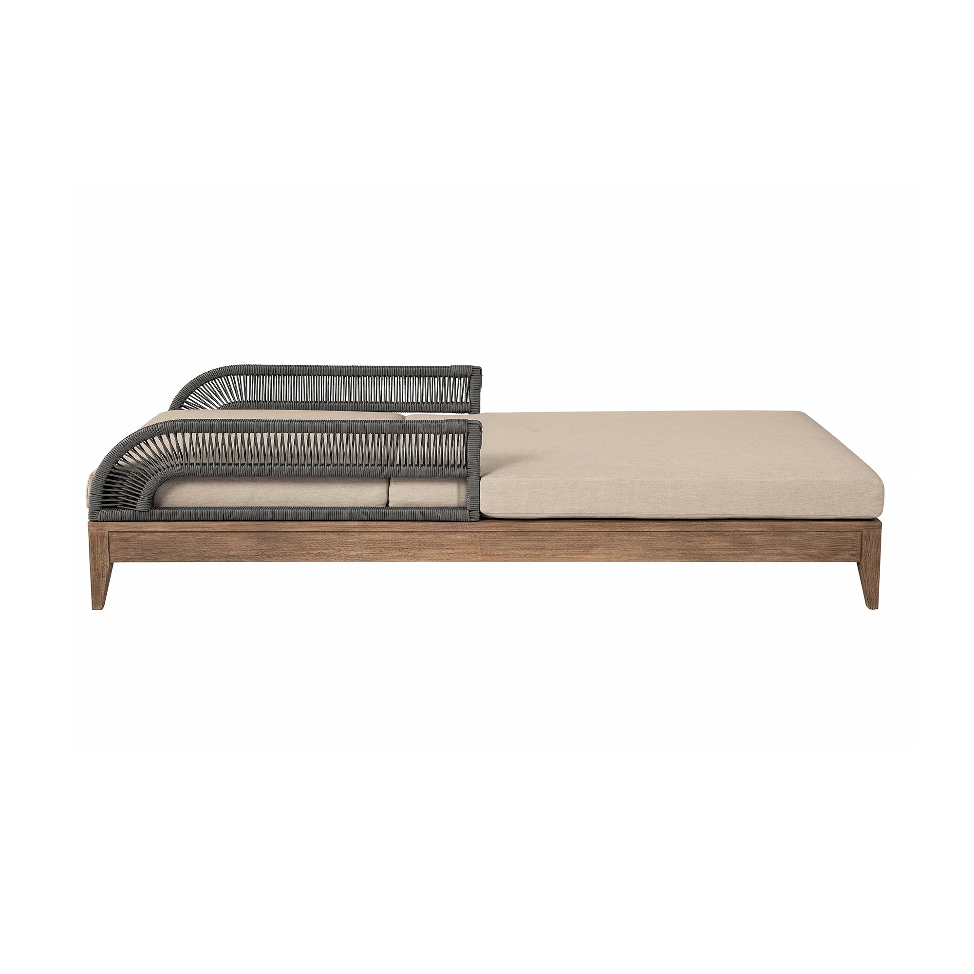 Orbit Outdoor Patio Chaise Lounge Chair in Weathered Eucalyptus Wood with Gray Rope and Taupe Olefin Cushions By Armen Living - Image 5