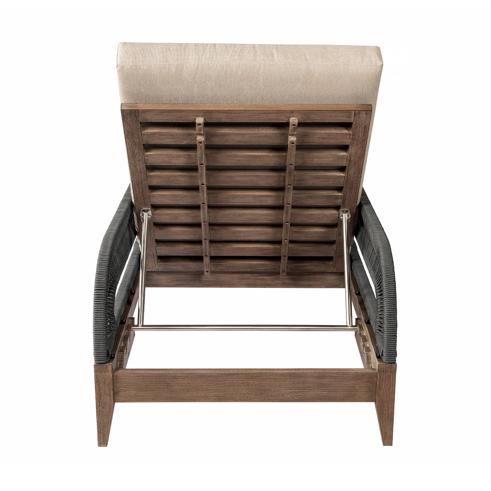 Orbit Outdoor Patio Chaise Lounge Chair in Weathered Eucalyptus Wood with Gray Rope and Taupe Olefin Cushions By Armen Living - Image 7