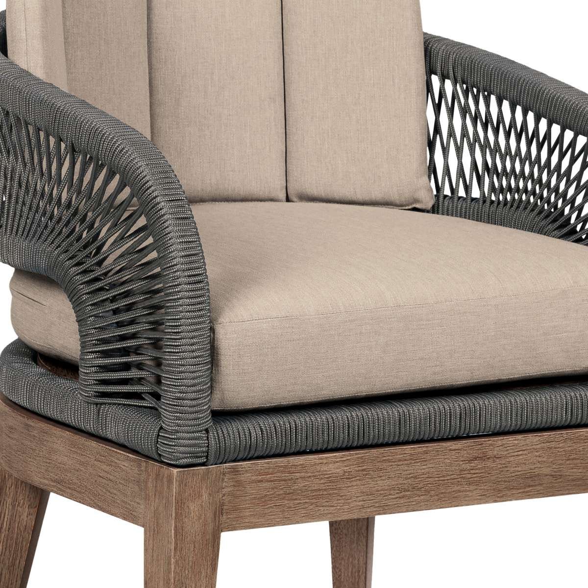 Orbit Outdoor Patio Dining Chair in Weathered Eucalyptus Wood with Gray Rope and Taupe Olefin Cushions By Armen Living - Image 5
