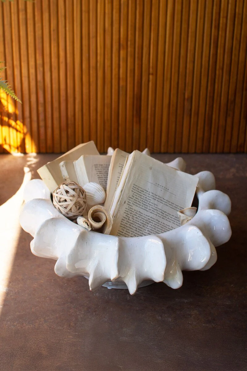 Organic White Ceramic Compote By Kalalou - Image 3