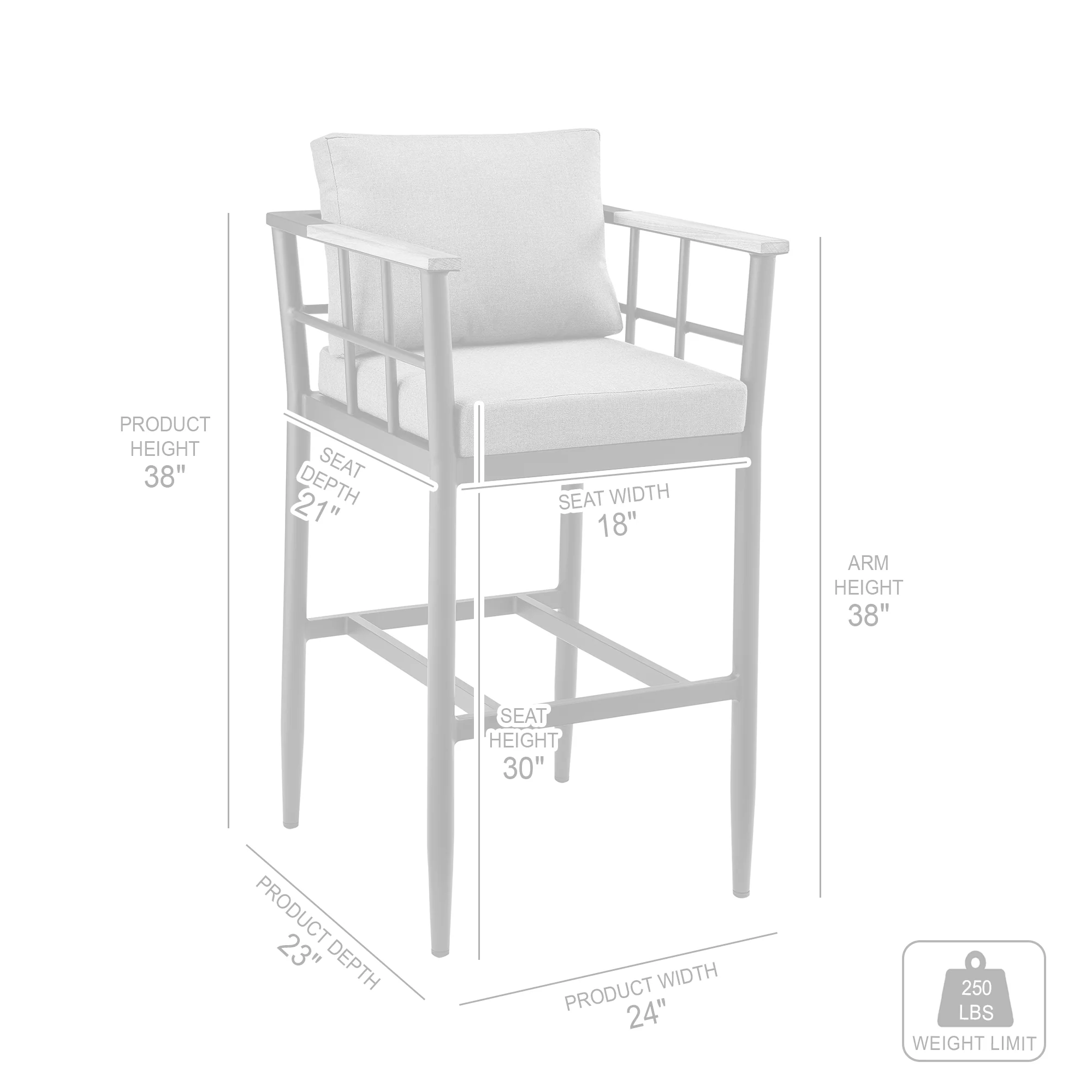 Orlando Outdoor Patio 5-Piece Bar Table Set in Aluminum with Gray Cushions By Armen Living - Image 10