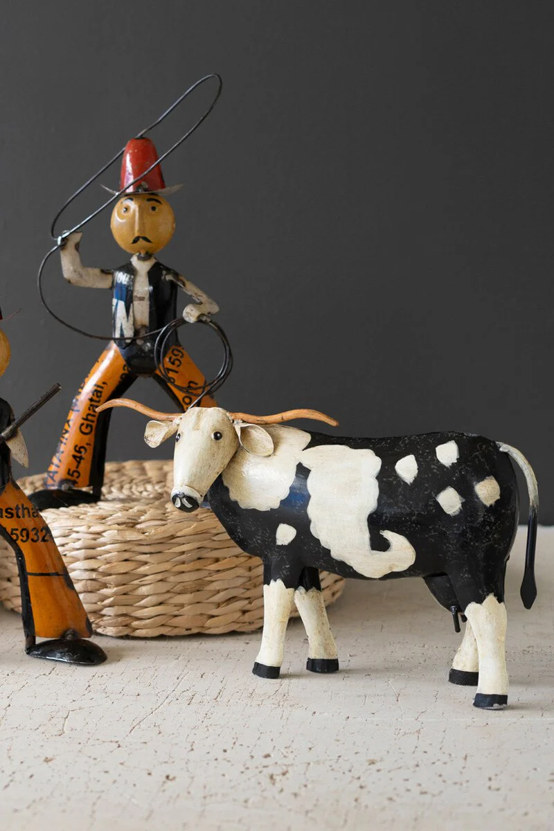 Painted Metal Black And White Steer By Kalalou - Image 4