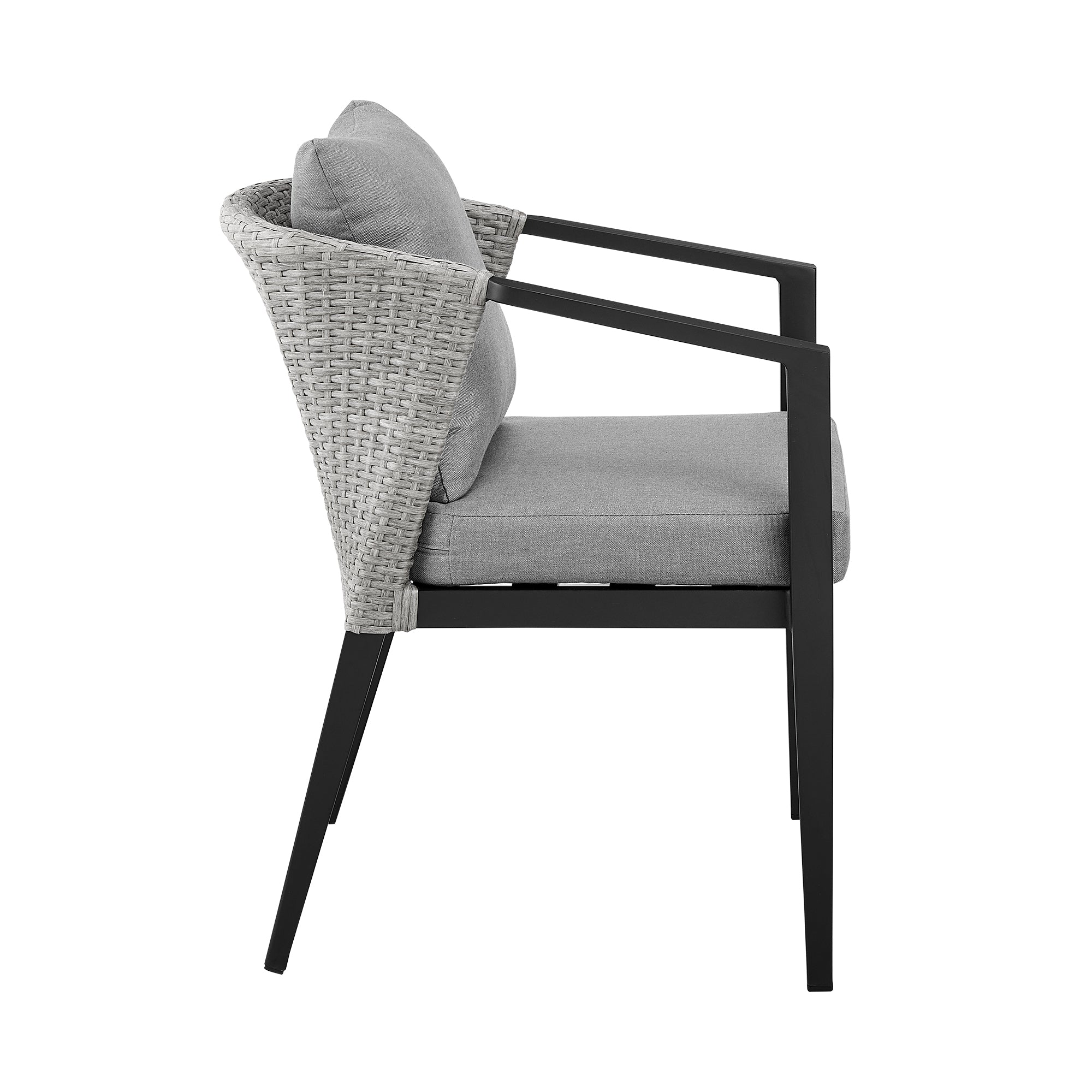 Palma Outdoor Patio 5-Piece Dining Table Set in Aluminum and Wicker with Gray Cushions By Armen Living - Image 4