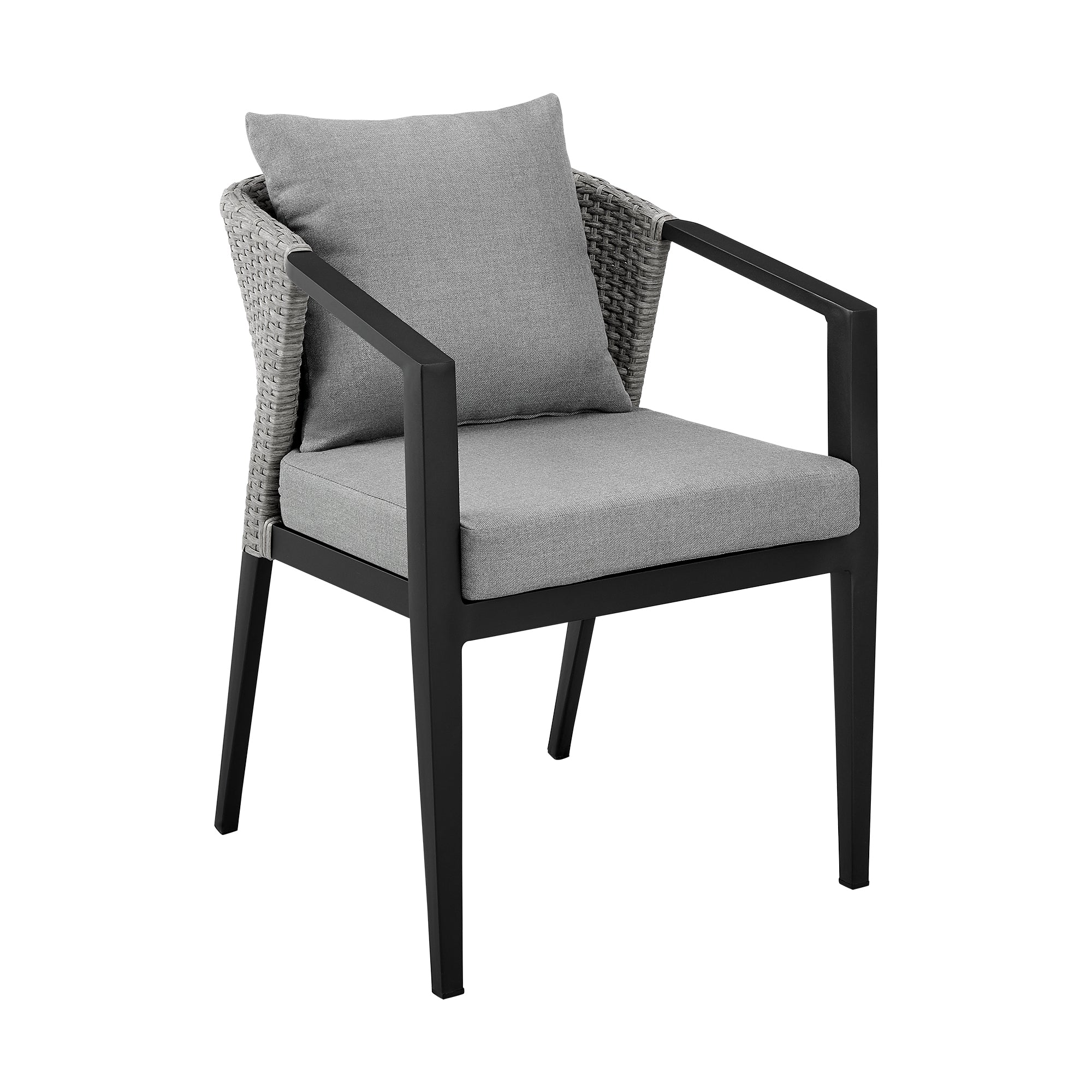 Palma Outdoor Patio 7-Piece Dining Table Set in Aluminum and Wicker with Gray Cushions By Armen Living - Image 3