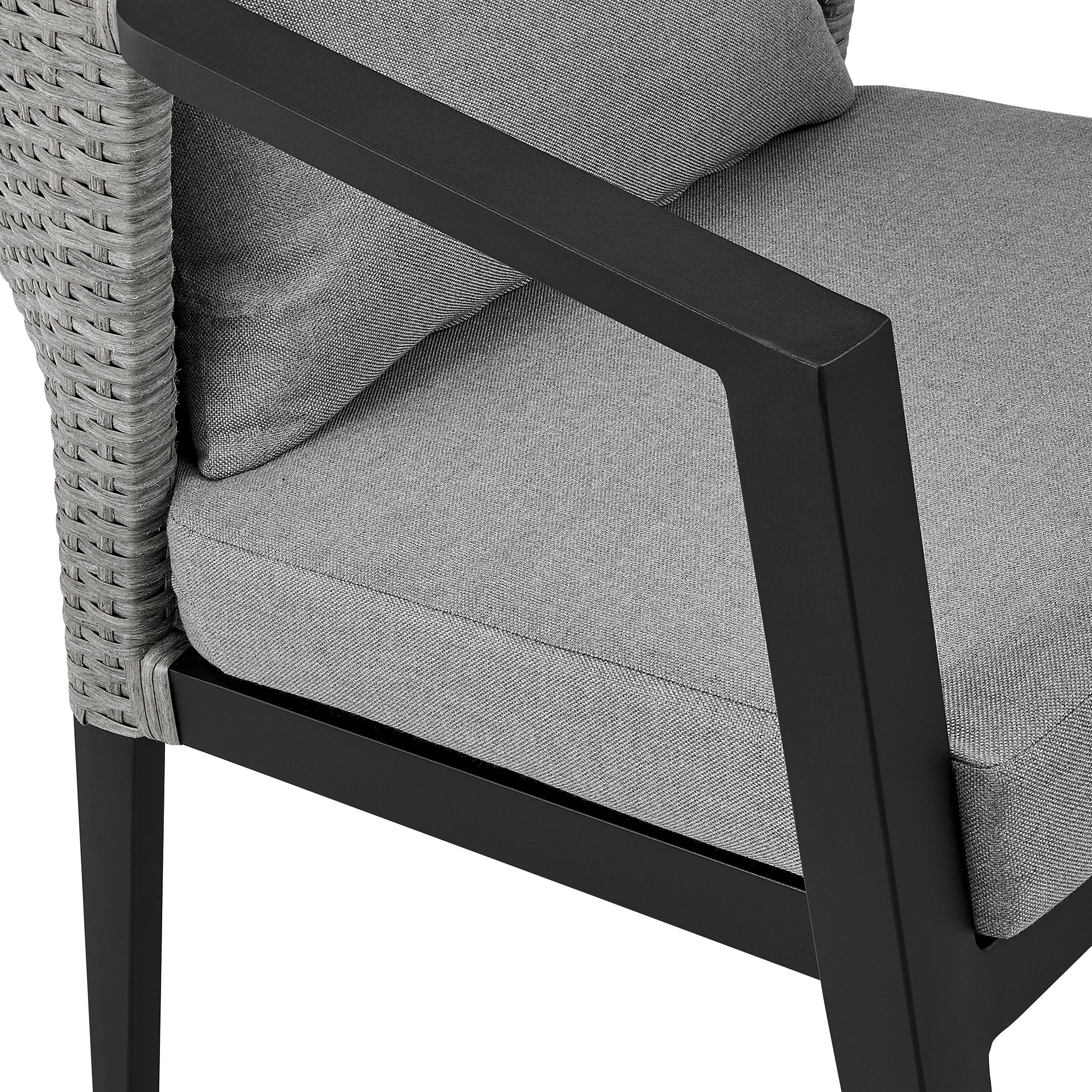Palma Outdoor Patio 7-Piece Dining Table Set in Aluminum and Wicker with Gray Cushions By Armen Living - Image 7