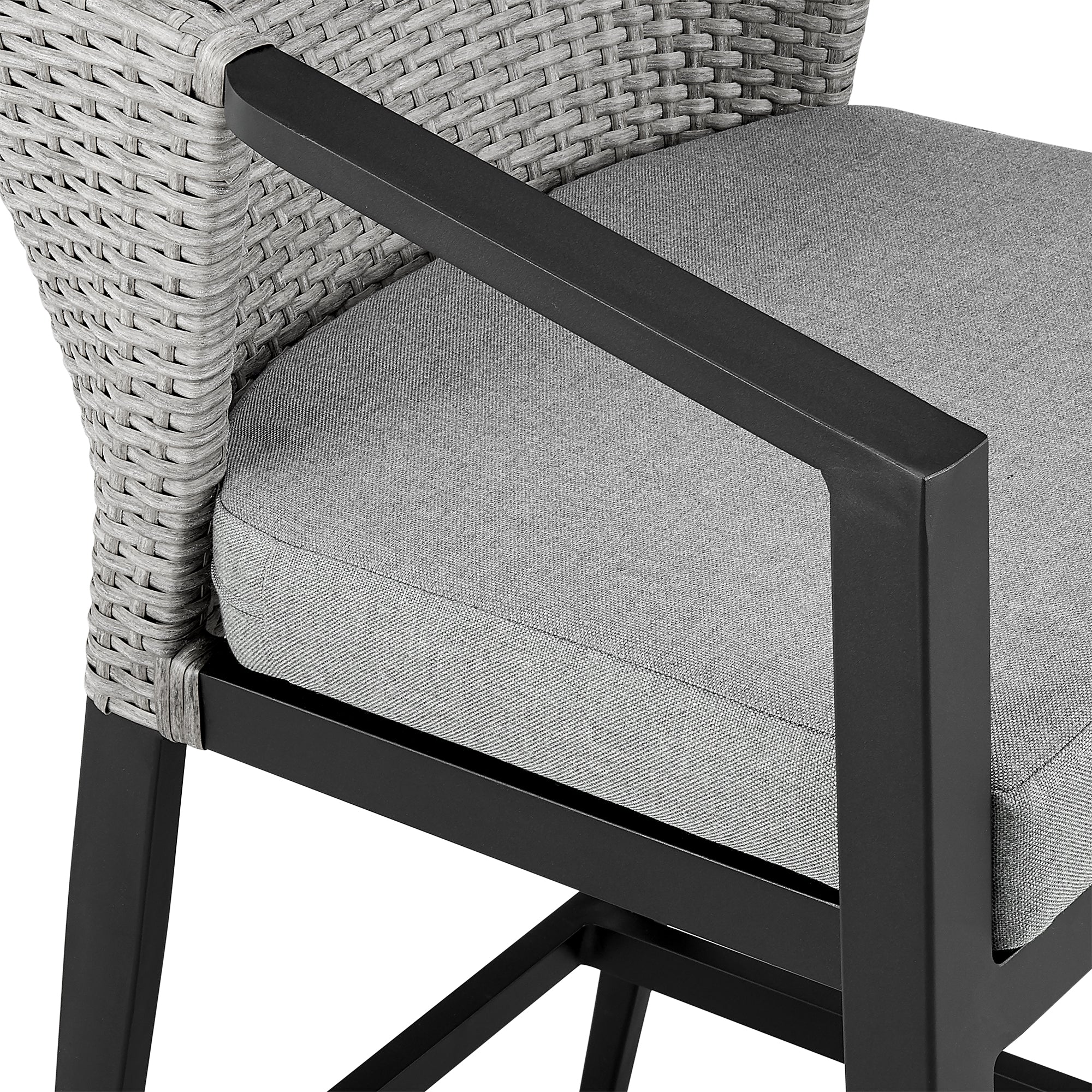Palma Outdoor Patio Bar Stool in Aluminum and Wicker with Gray Cushions By Armen Living - Image 8