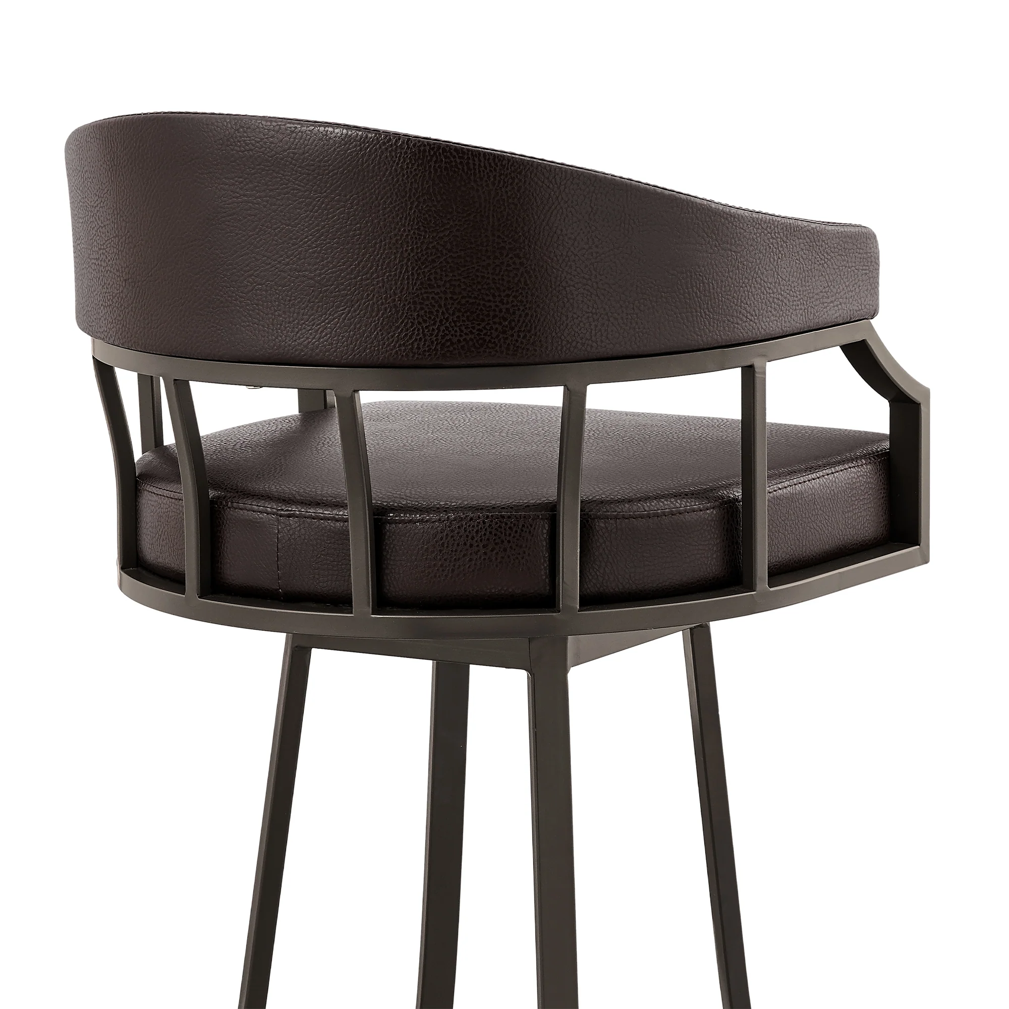 Palmdale 30" Swivel Brown Faux Leather and Java Brown Metal Bar Stool By Armen Living - Image 10
