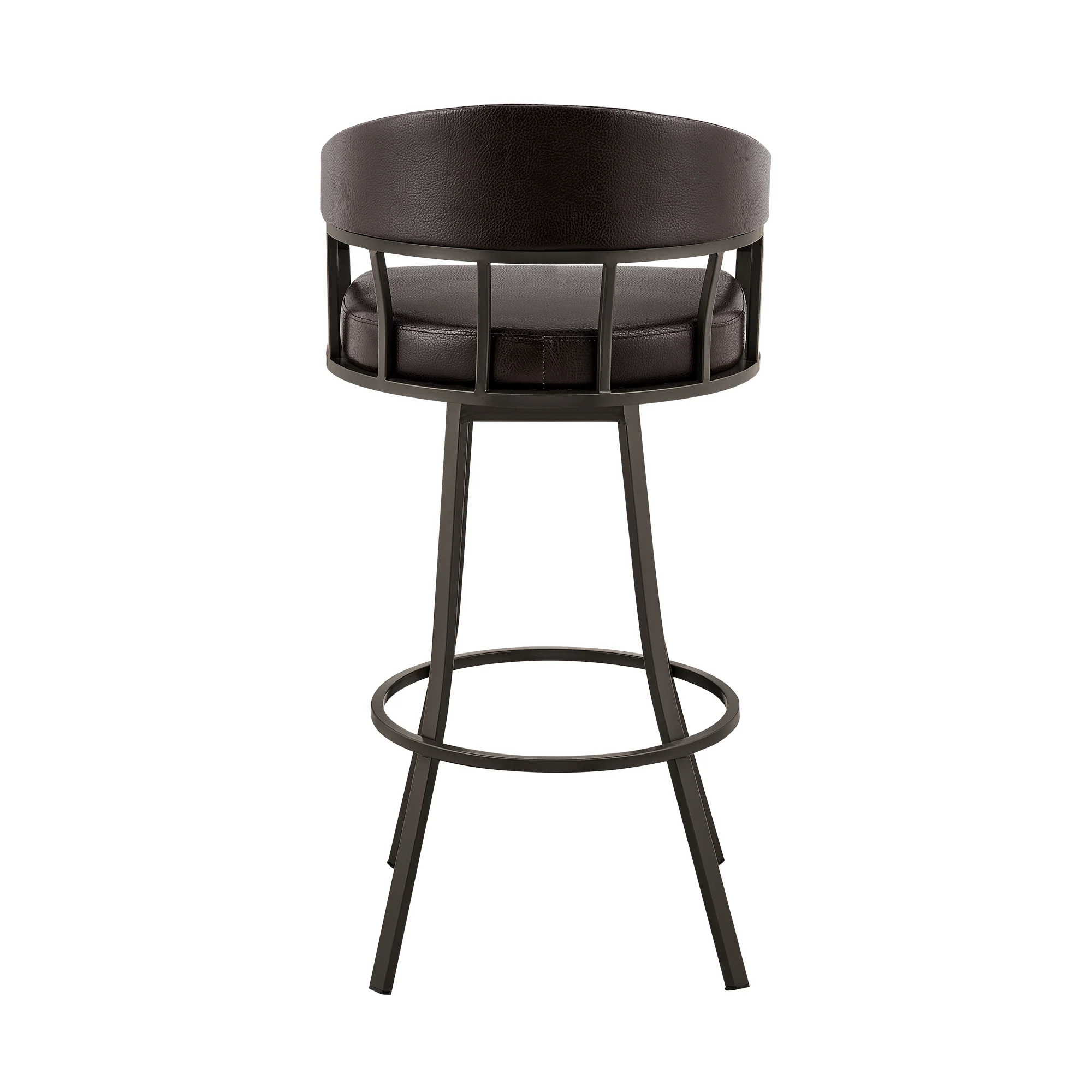 Palmdale 30" Swivel Brown Faux Leather and Java Brown Metal Bar Stool By Armen Living - Image 6