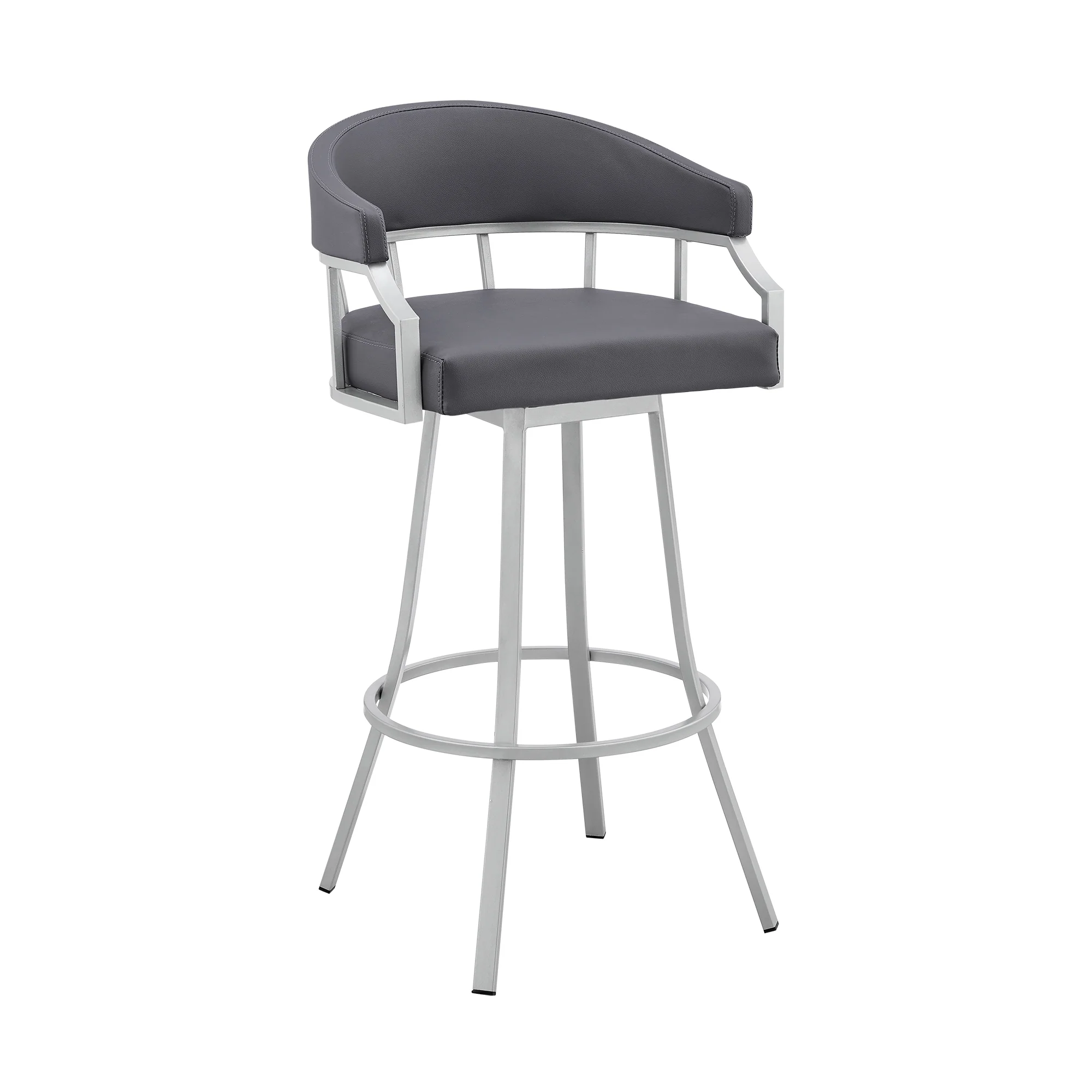 Palmdale 30" Swivel Slate Grey Faux Leather and Silver Metal Bar Stool By Armen Living - Image 2