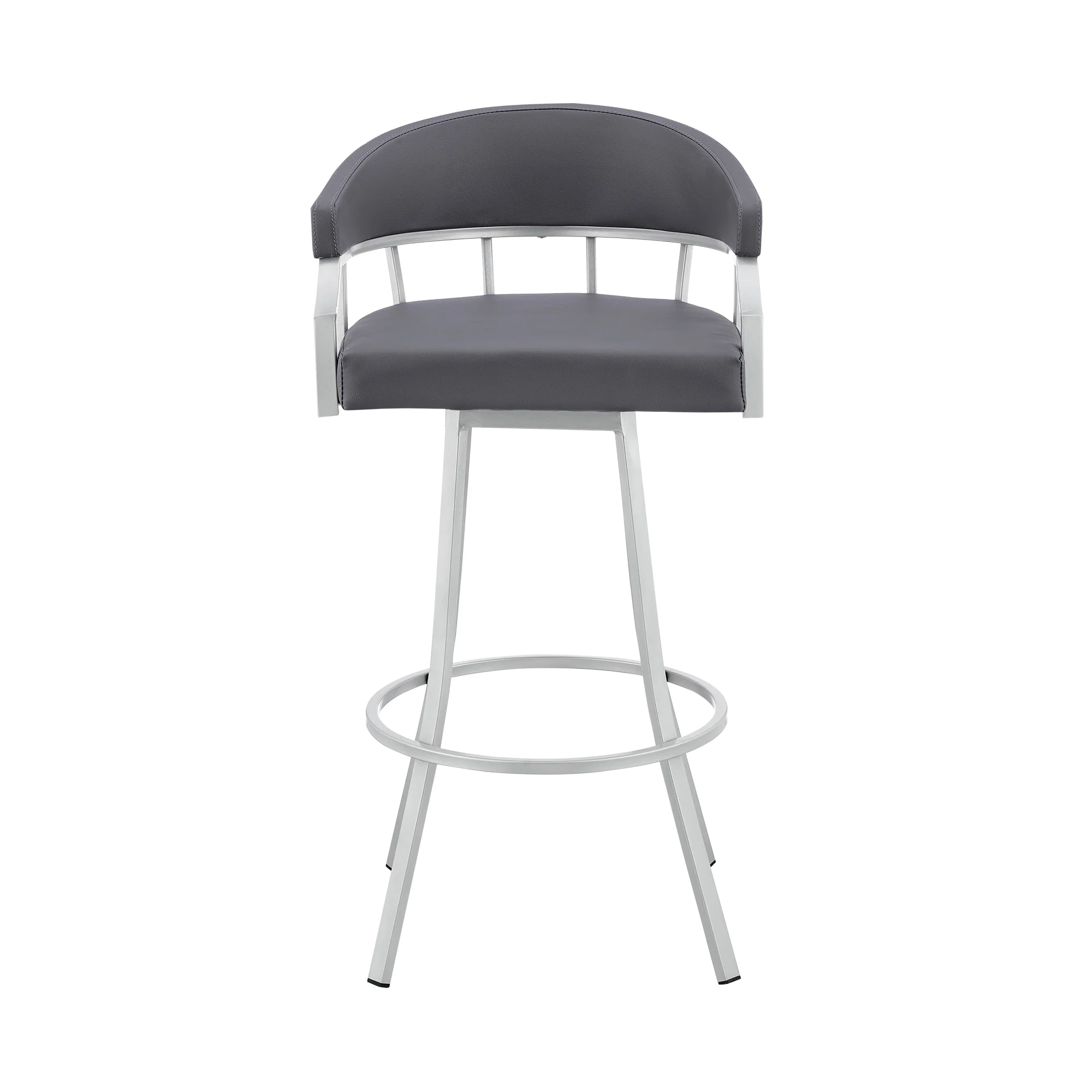 Palmdale 30" Swivel Slate Grey Faux Leather and Silver Metal Bar Stool By Armen Living - Image 3