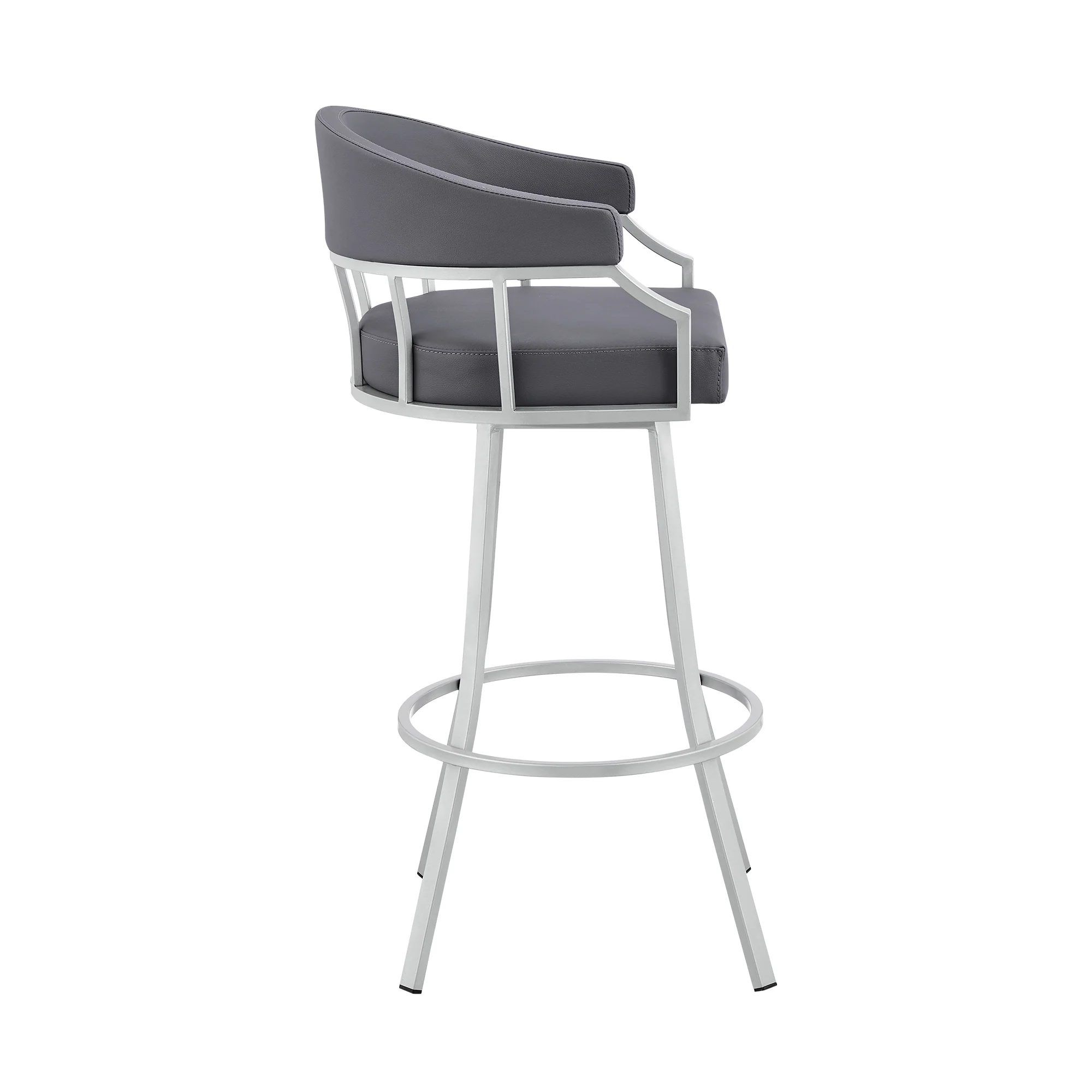 Palmdale 30" Swivel Slate Grey Faux Leather and Silver Metal Bar Stool By Armen Living - Image 4
