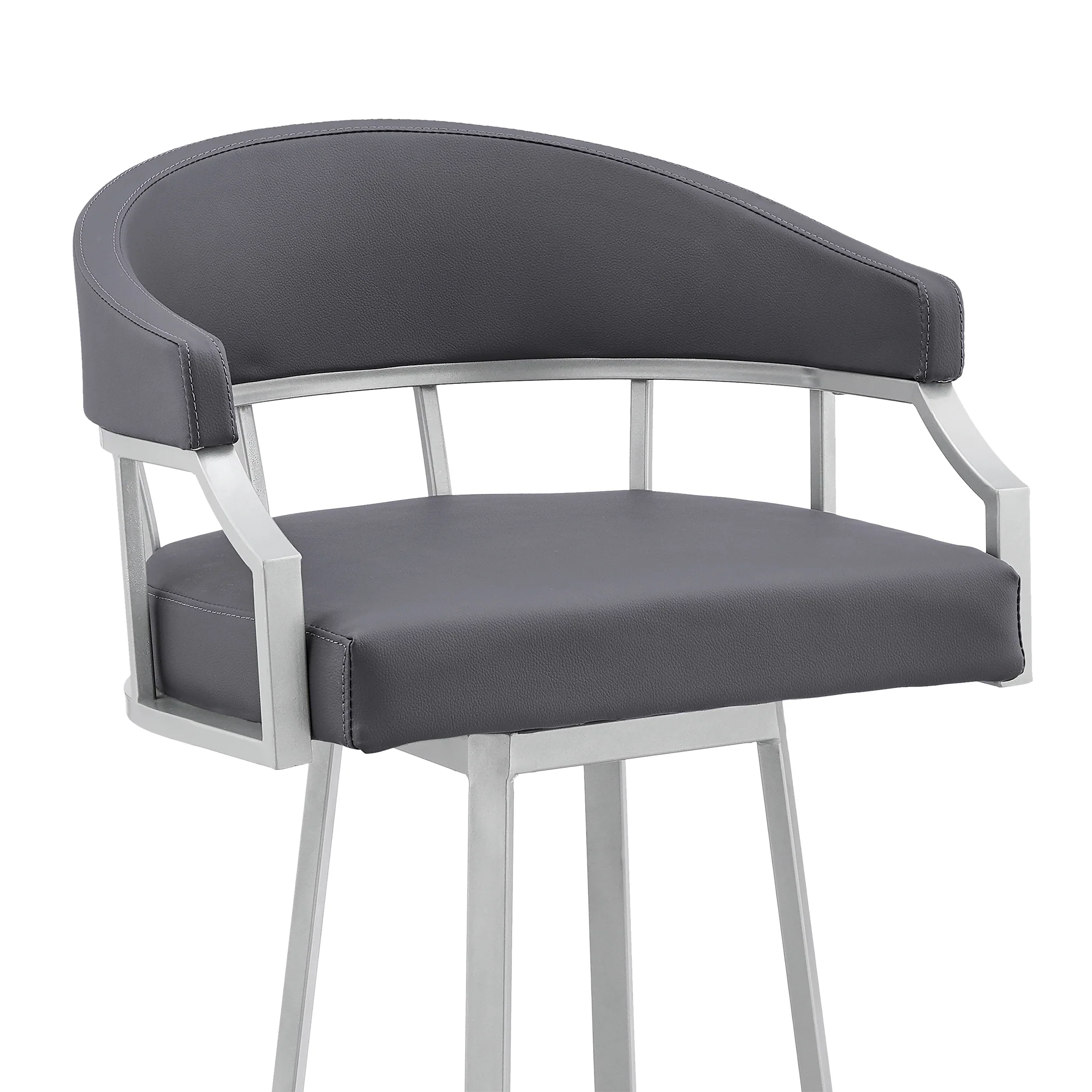Palmdale 30" Swivel Slate Grey Faux Leather and Silver Metal Bar Stool By Armen Living - Image 7