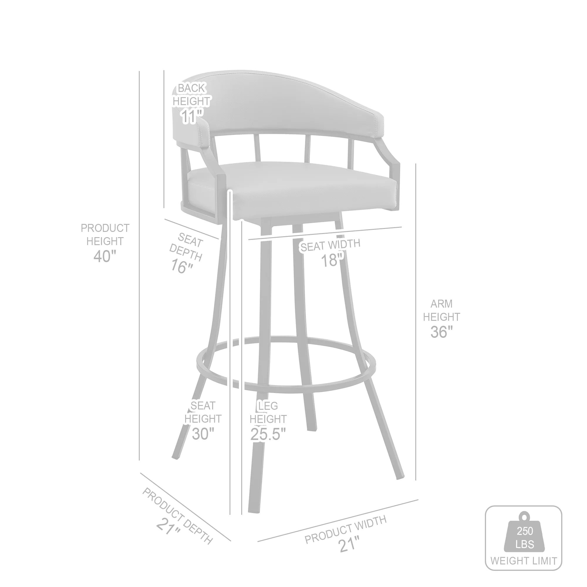 Palmdale 30" Swivel Slate Grey Faux Leather and Silver Metal Bar Stool By Armen Living - Image 9