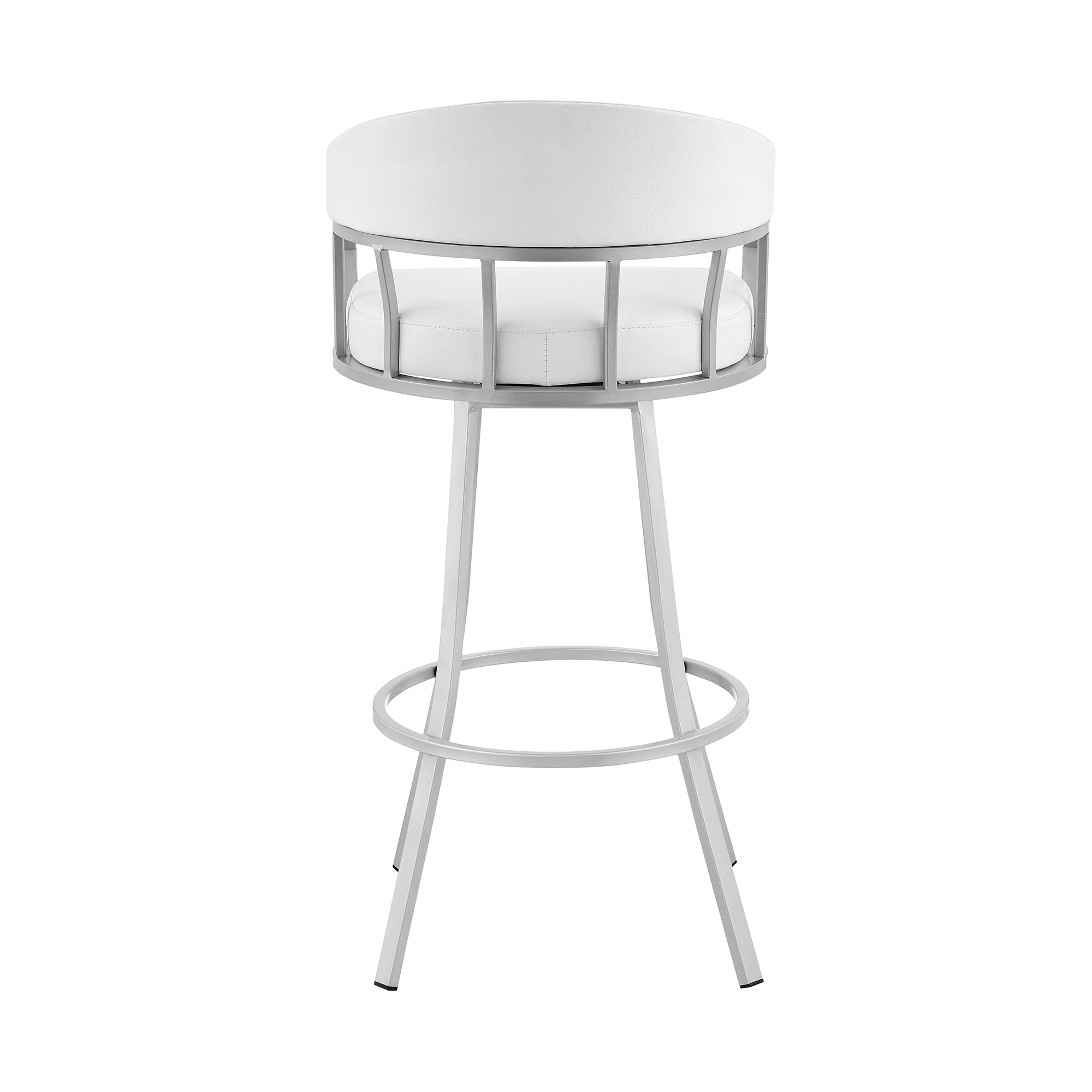 Palmdale 30" Swivel White Faux Leather and Silver Metal Bar Stool By Armen Living - Image 6