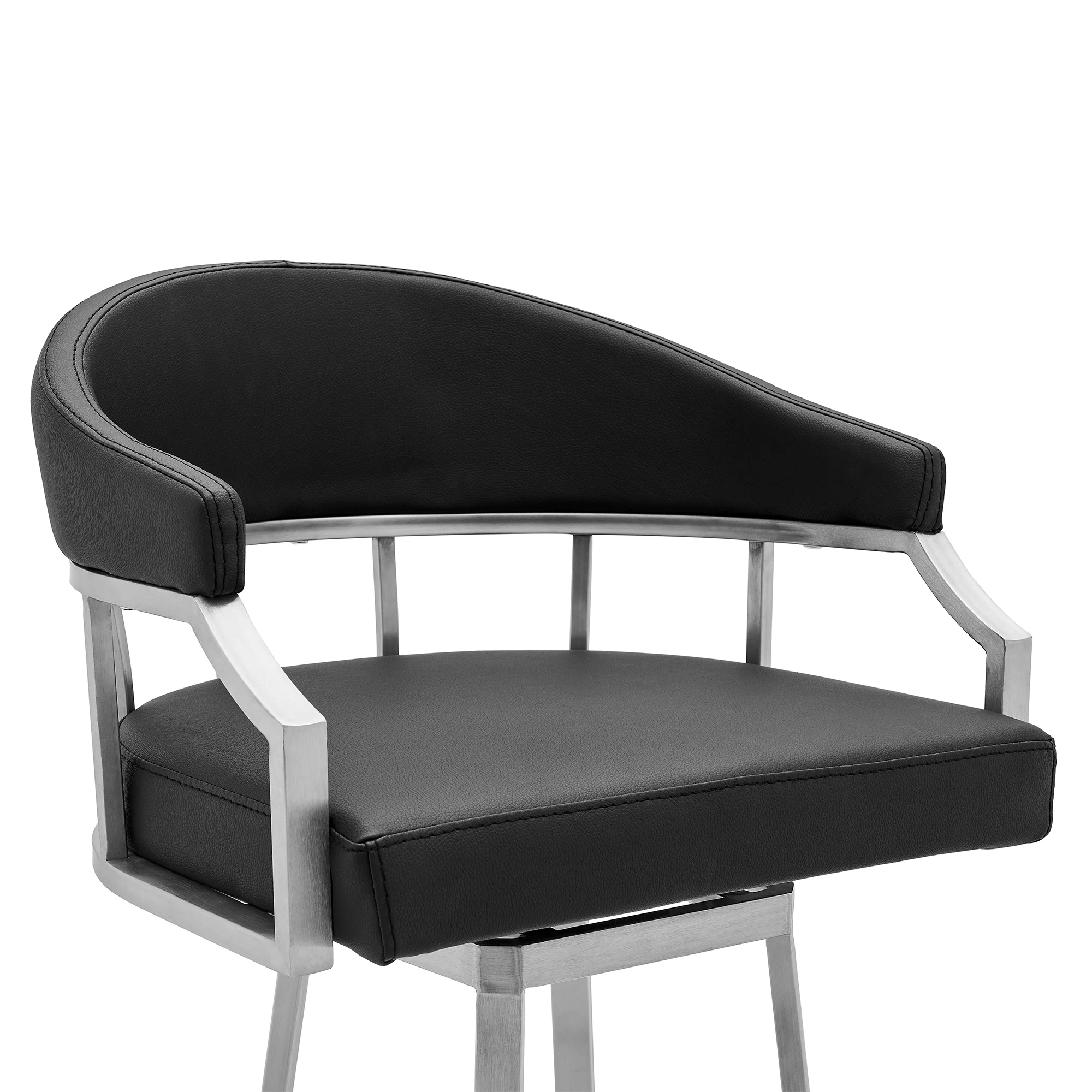Palmdale Swivel Modern Black Faux Leather 30" Barstool in Brushed Stainless Steel Finish By Armen Living - Image 5