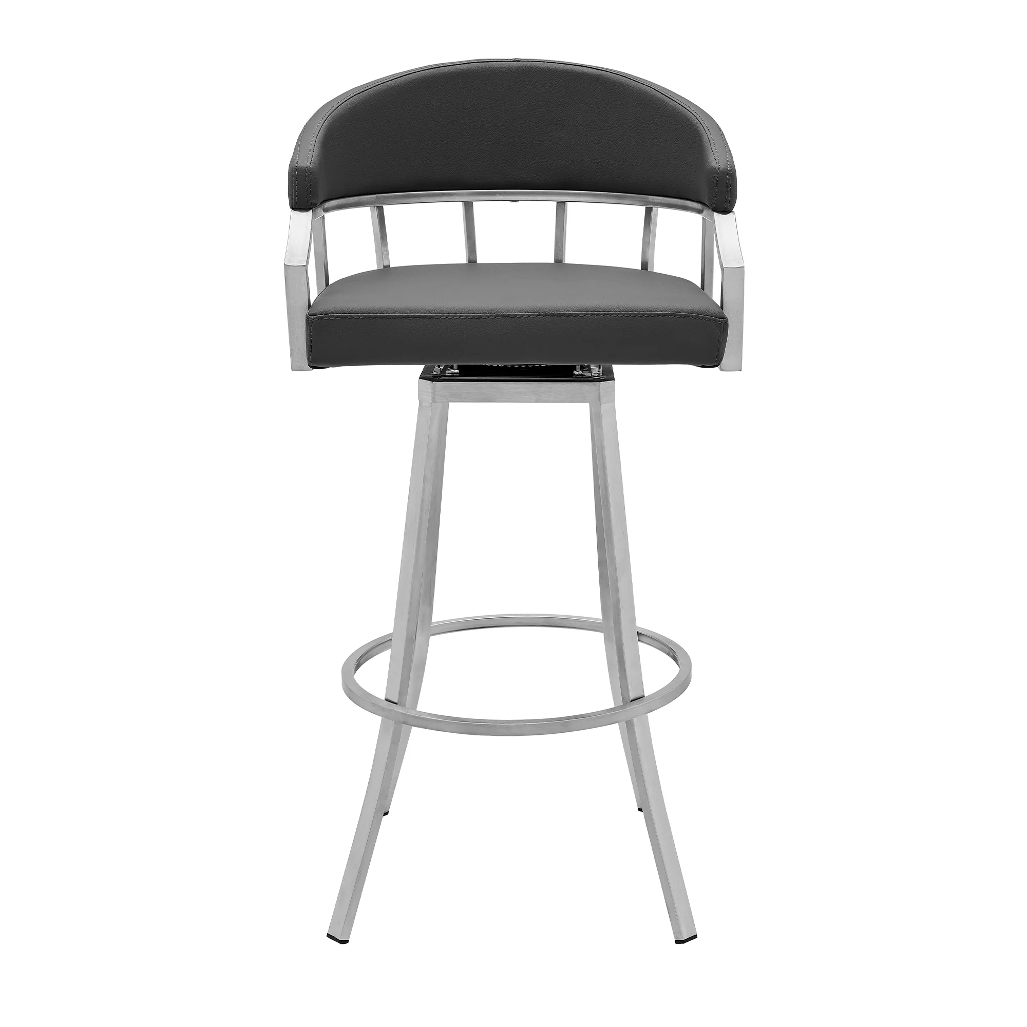 Palmdale Swivel Modern Slate Grey Faux Leather 30" Barstool in Brushed Stainless Steel Finish By Armen Living - Image 3