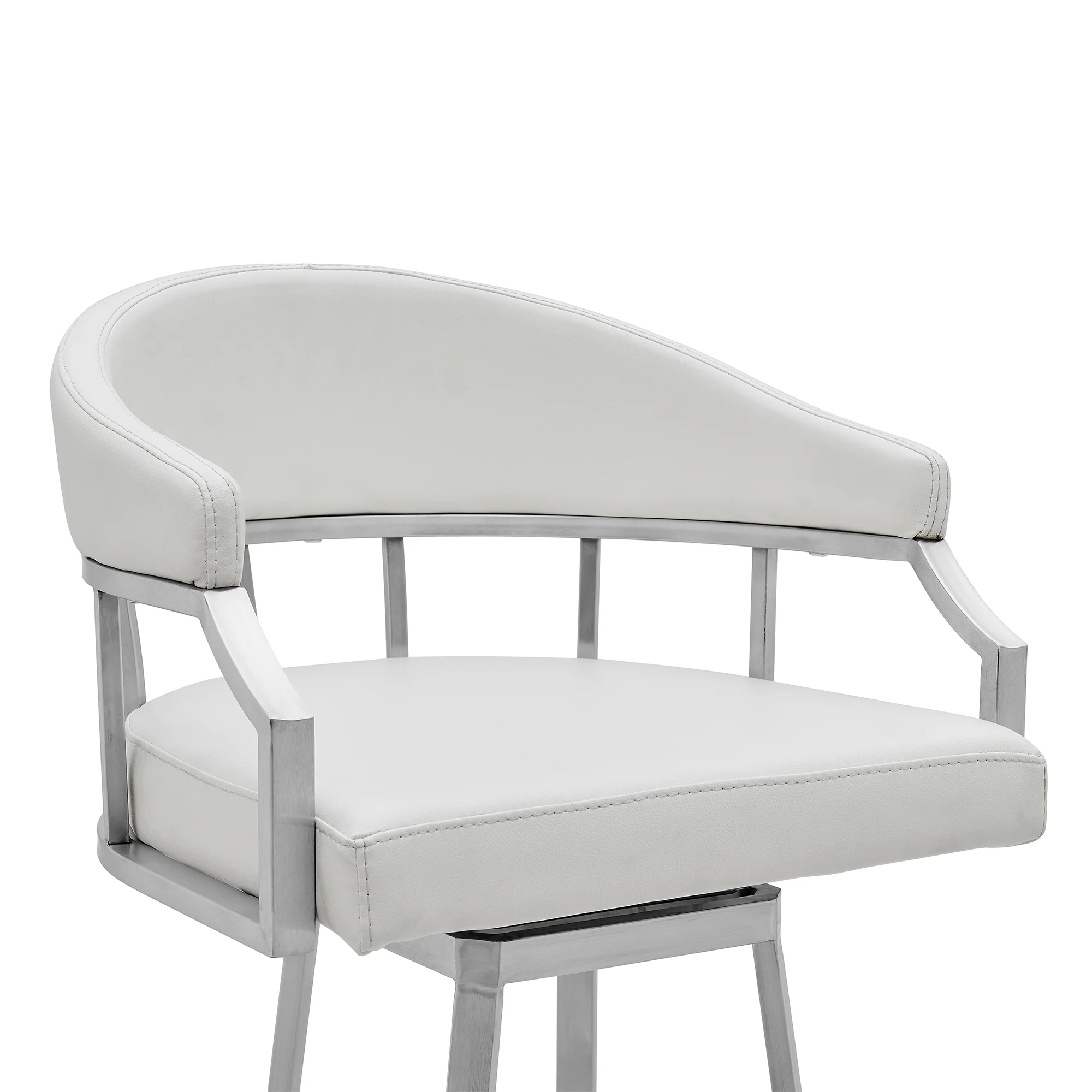 Palmdale Swivel Modern White Faux Leather 26" Barstool in Brushed Stainless Steel Finish By Armen Living - Image 5