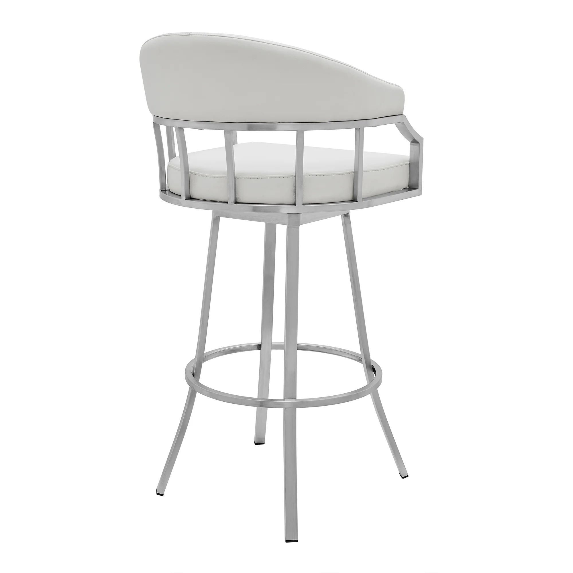 Palmdale Swivel Modern White Faux Leather 30" Barstool in Brushed Stainless Steel Finish By Armen Living - Image 4