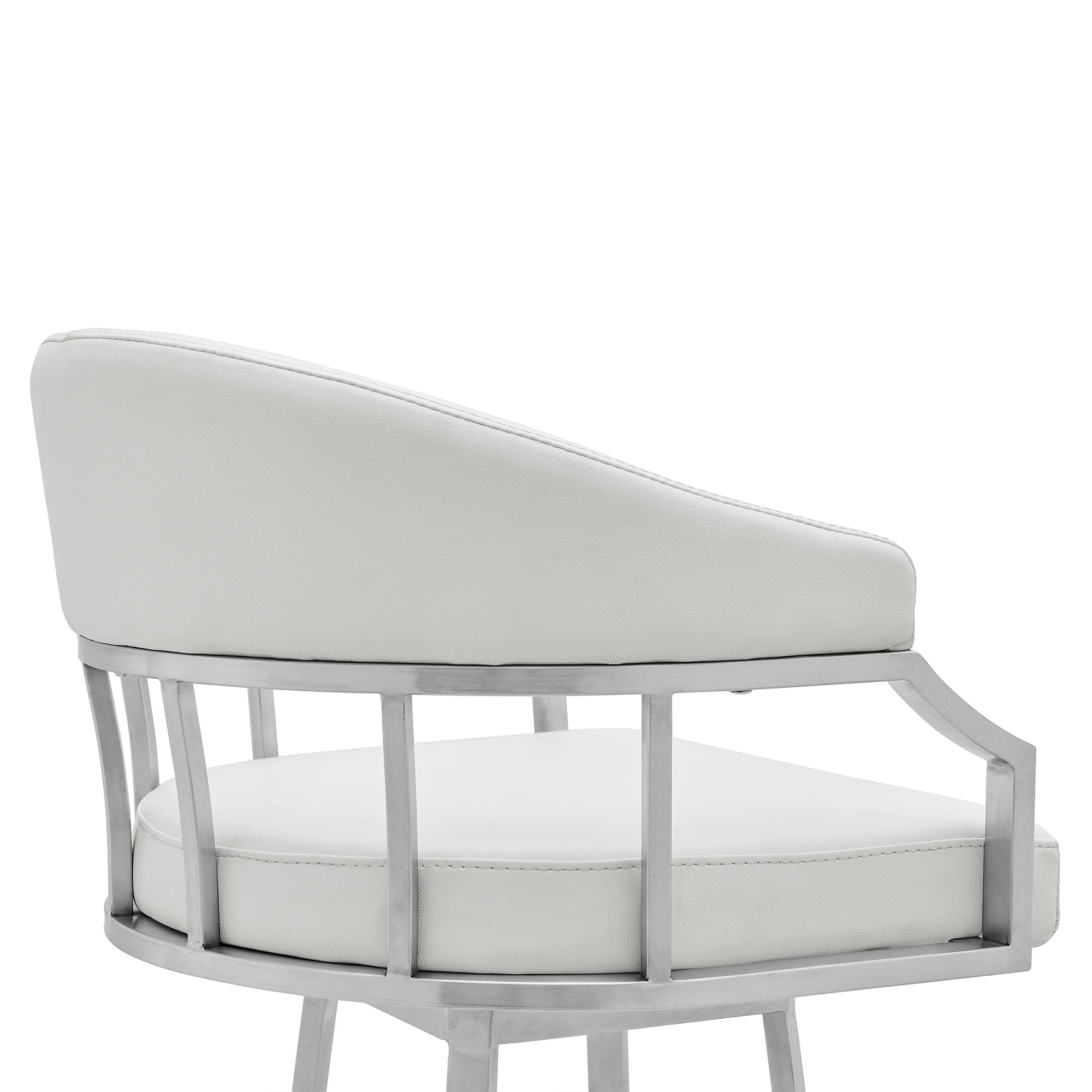 Palmdale Swivel Modern White Faux Leather 30" Barstool in Brushed Stainless Steel Finish By Armen Living - Image 6