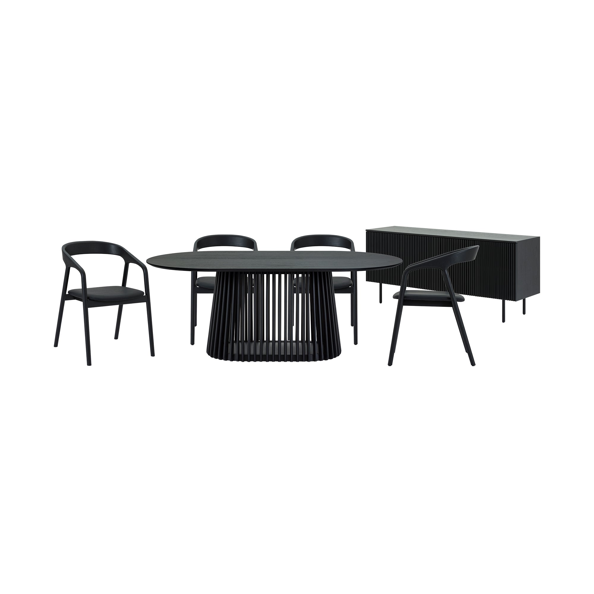 Pasadena Apache 6 Piece Oval Dining Set with Buffet in Black Oak Finish with Faux Leather By Armen Living - Image 2