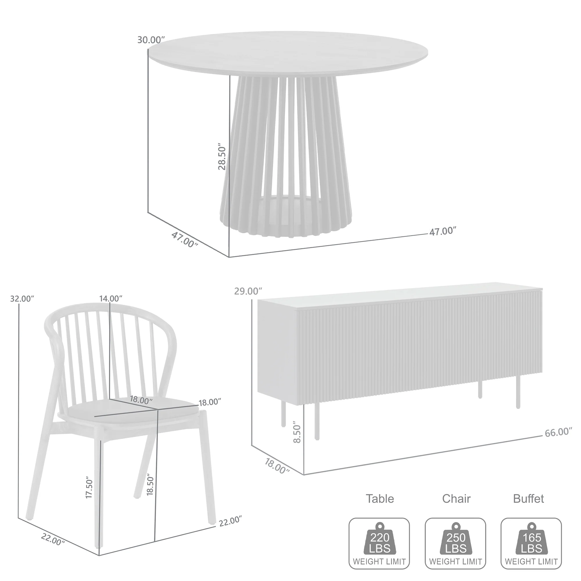 Pasadena Echo 6 Piece Round Dining Set with Buffet in Black Oak Finish with Faux Leather By Armen Living - Image 10