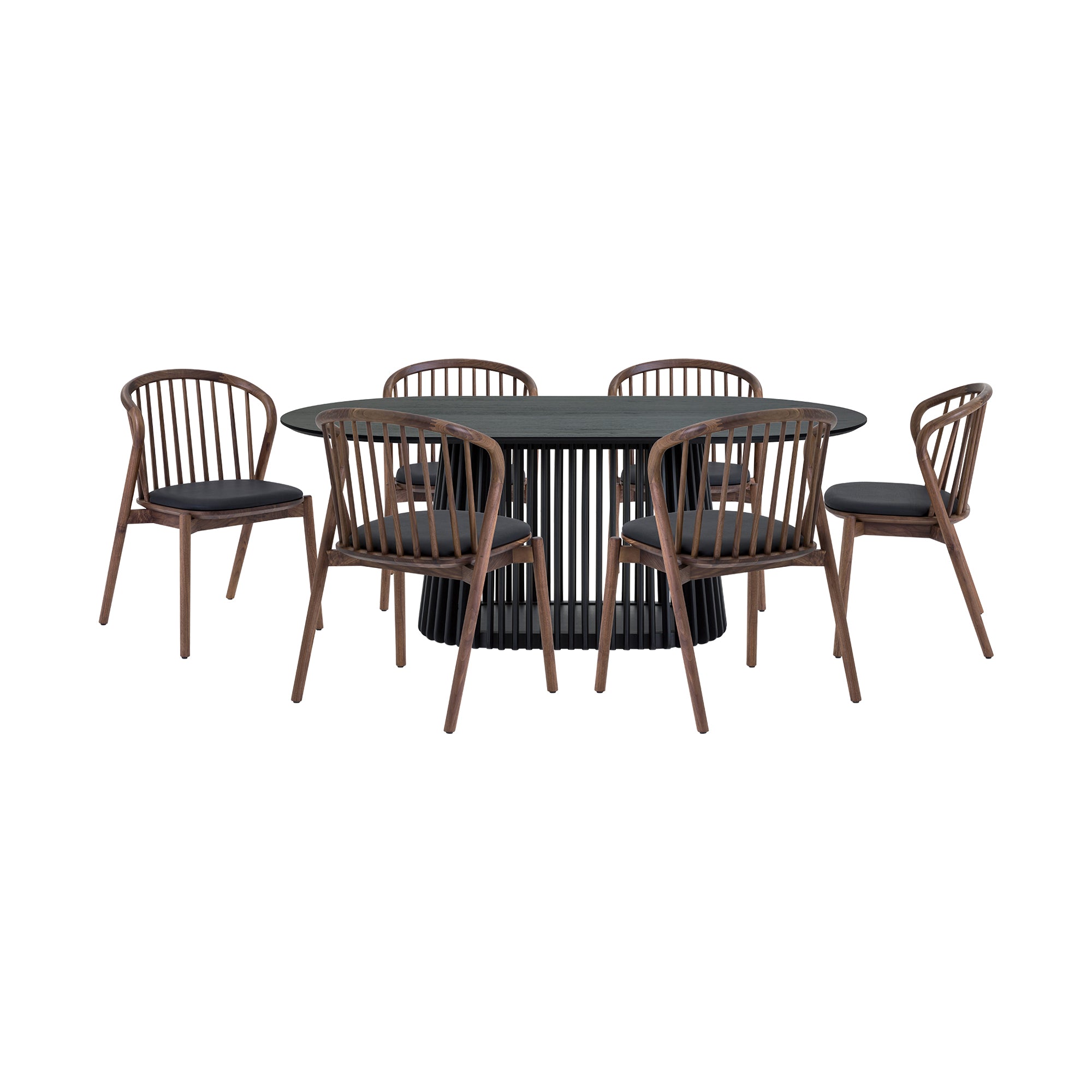 Pasadena Echo 7 Piece Oval Dining Set in Black Oak Finish with Walnut Finish Chairs By Armen Living - Image 2