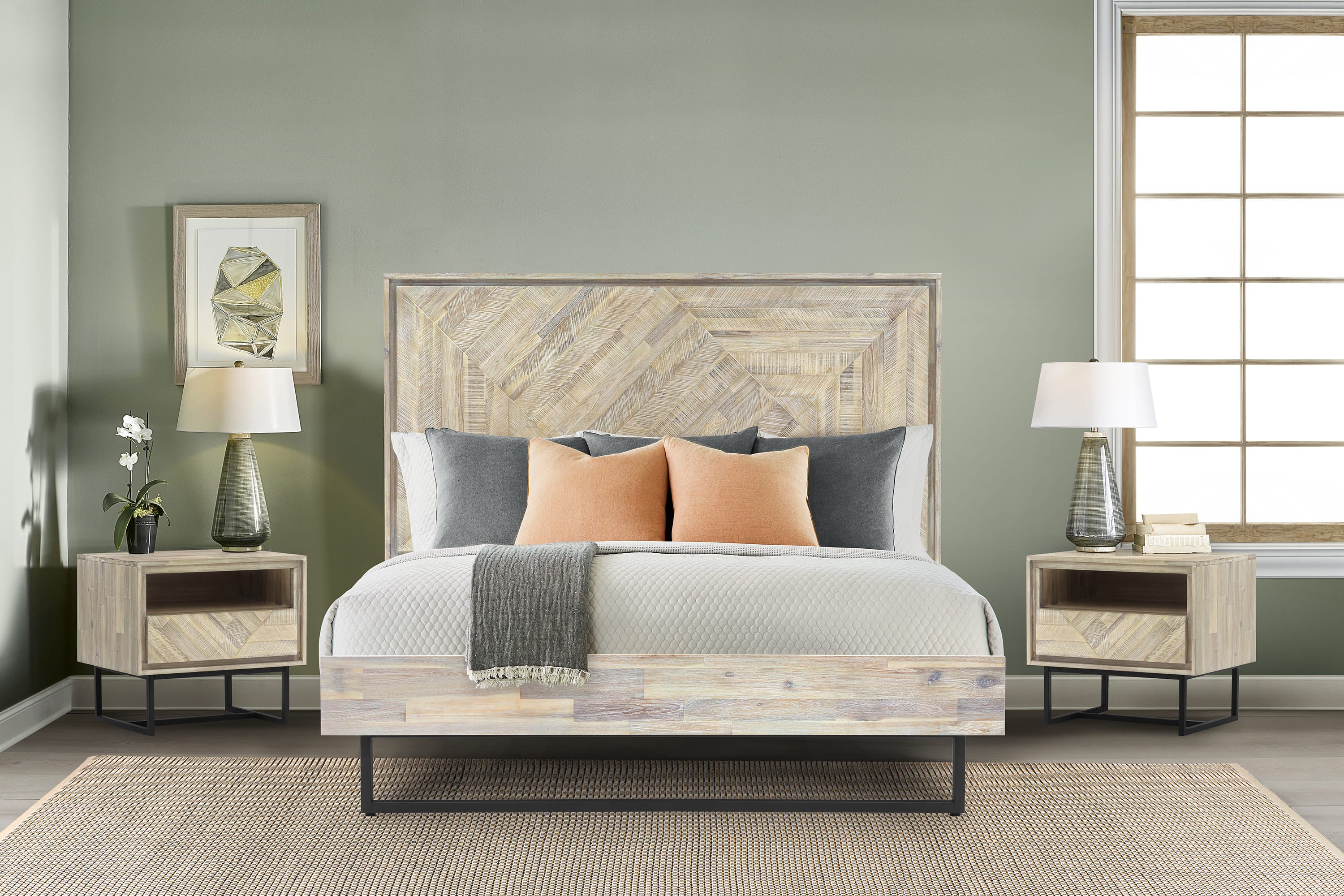 Peridot 3 Piece King Bedroom Set in Natural Acacia Wood By Armen Living