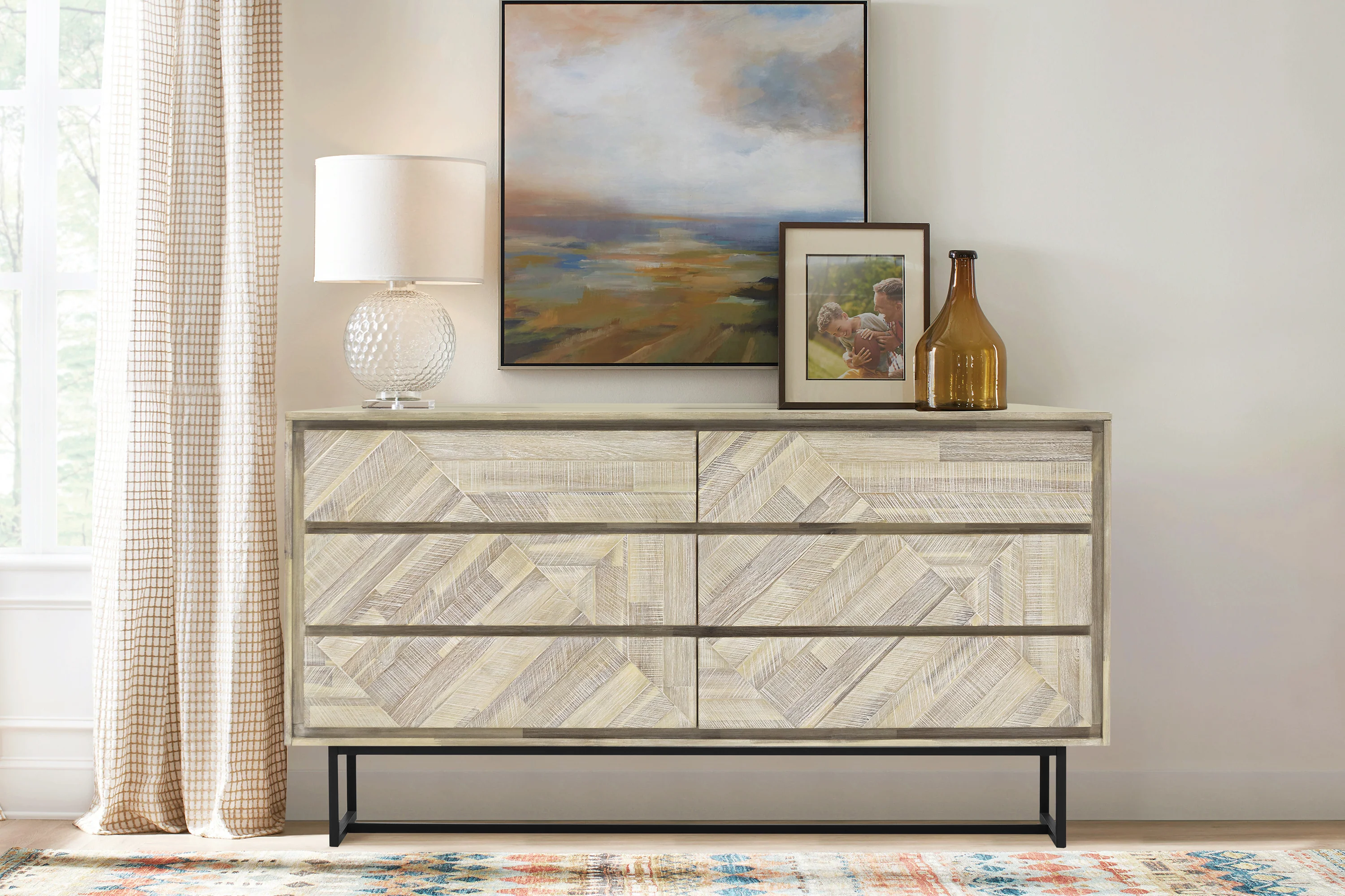 Peridot 6 Drawer Dresser in Natural Acacia Wood By Armen Living