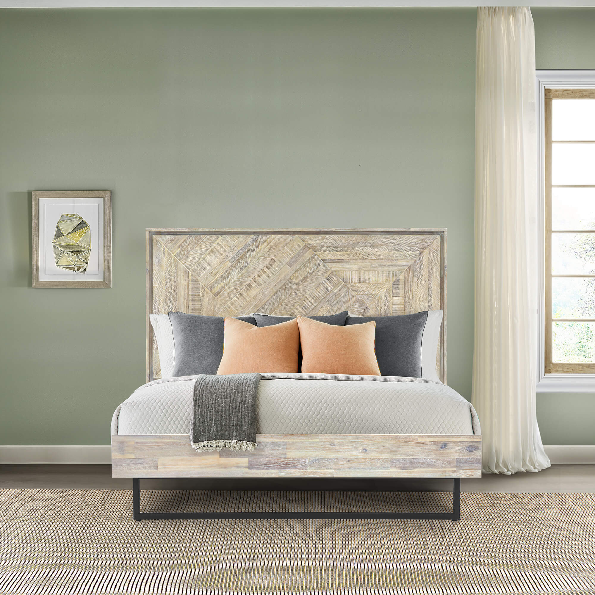 Peridot King Platform Bed Frame in Natural Acacia Wood By Armen Living