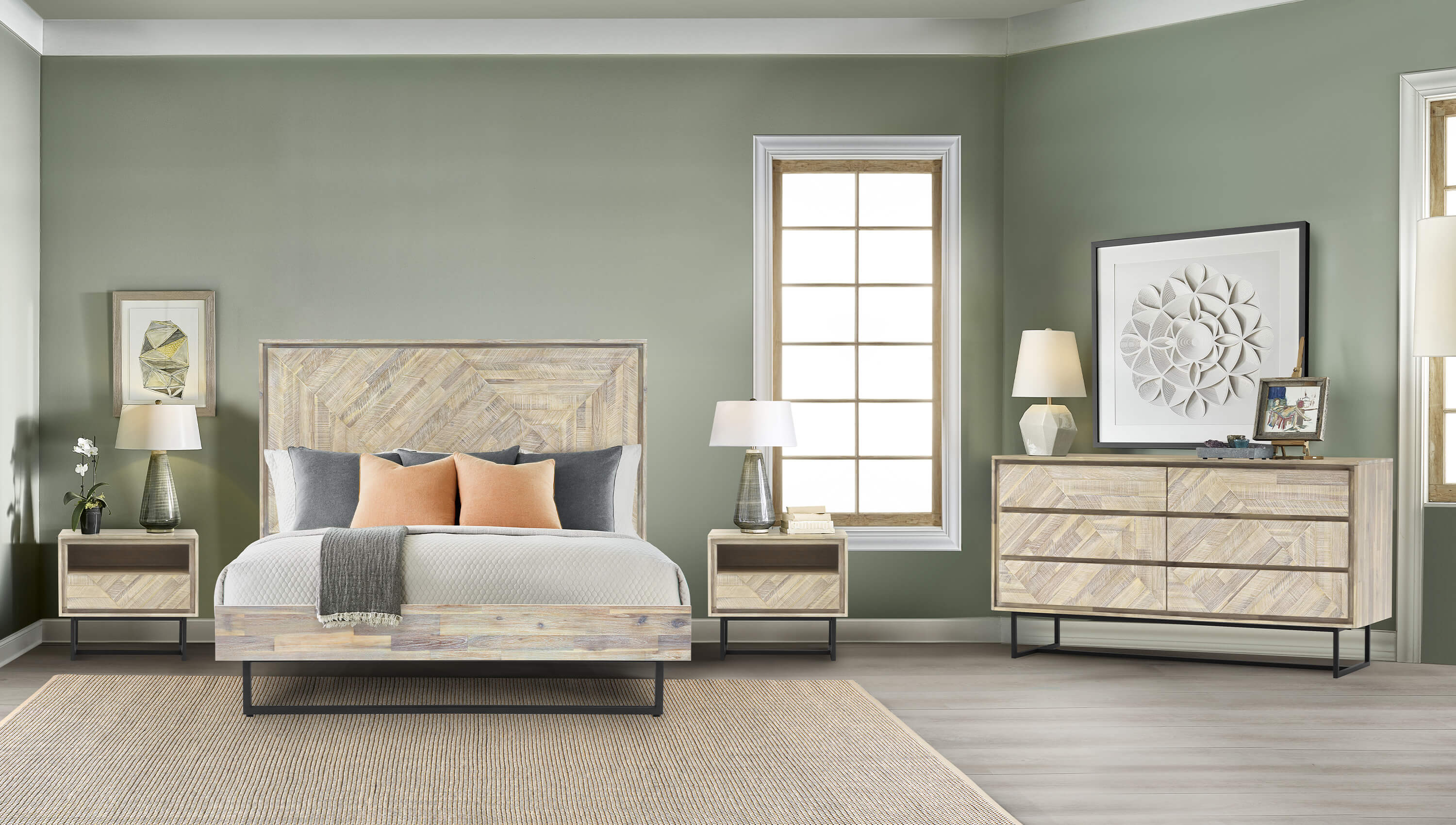 Peridot King Platform Bed Frame in Natural Acacia Wood By Armen Living - Image 3