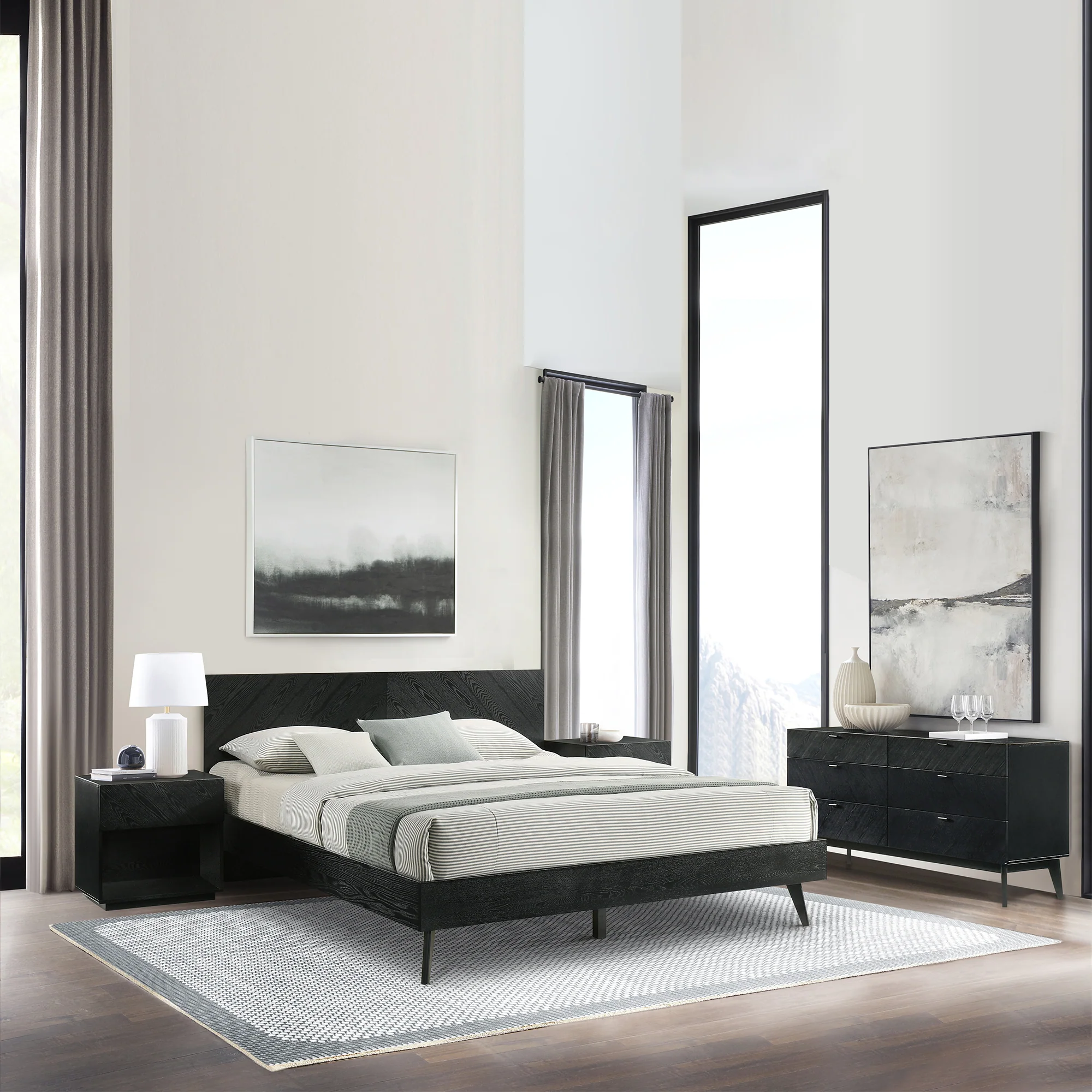 Petra 1 Drawer Wood Nightstand in Black Finish By Armen Living - Image 2