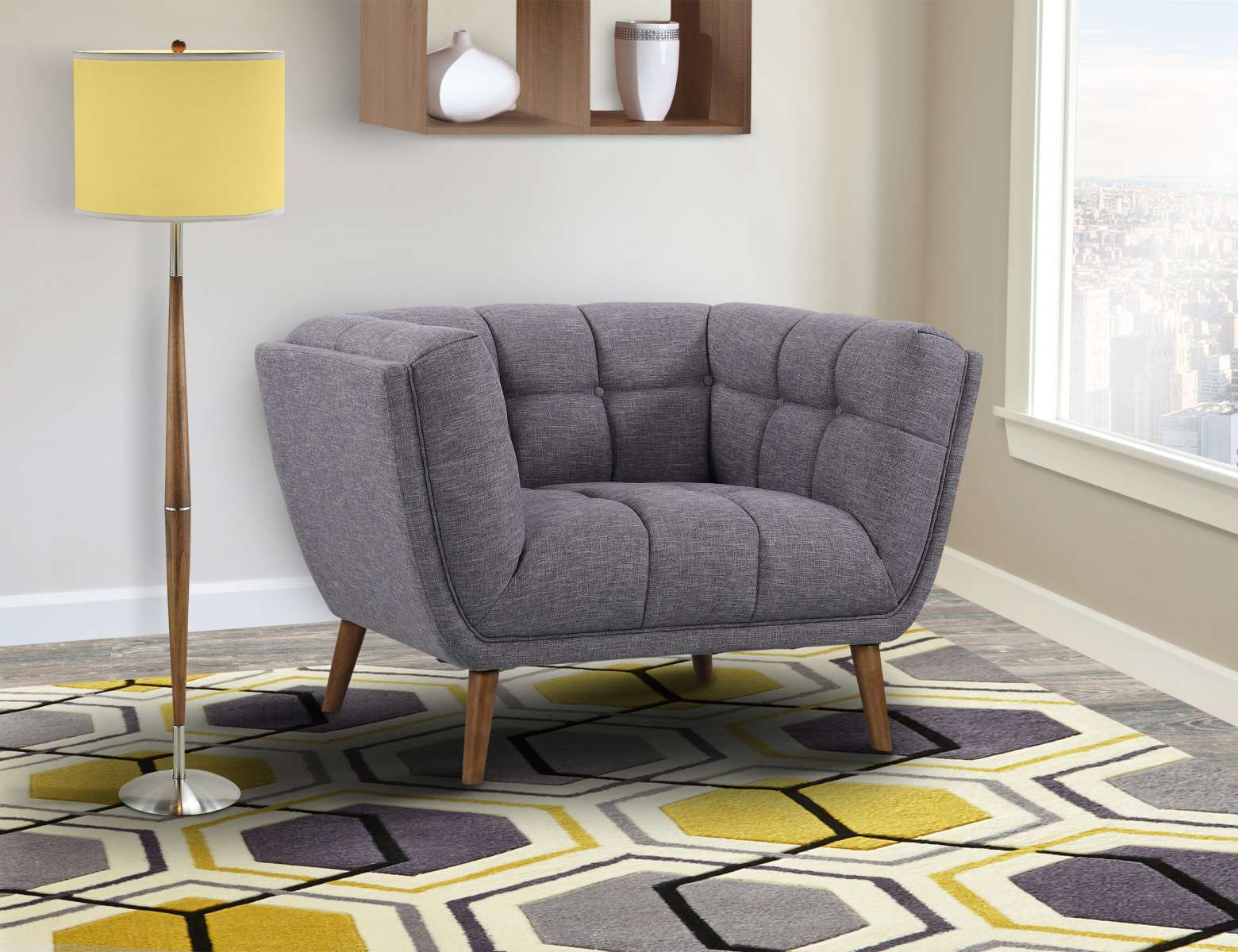 Phantom Mid-Century Modern Chair in Dark Gray Linen and Walnut Legs By Armen Living