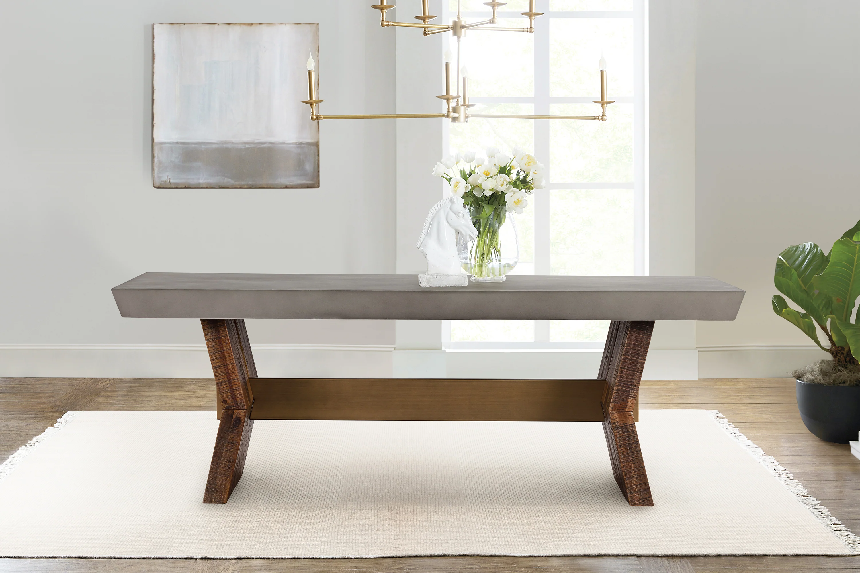 Picadilly Rectangle Dining Table in Acacia Wood and Concrete By Armen Living