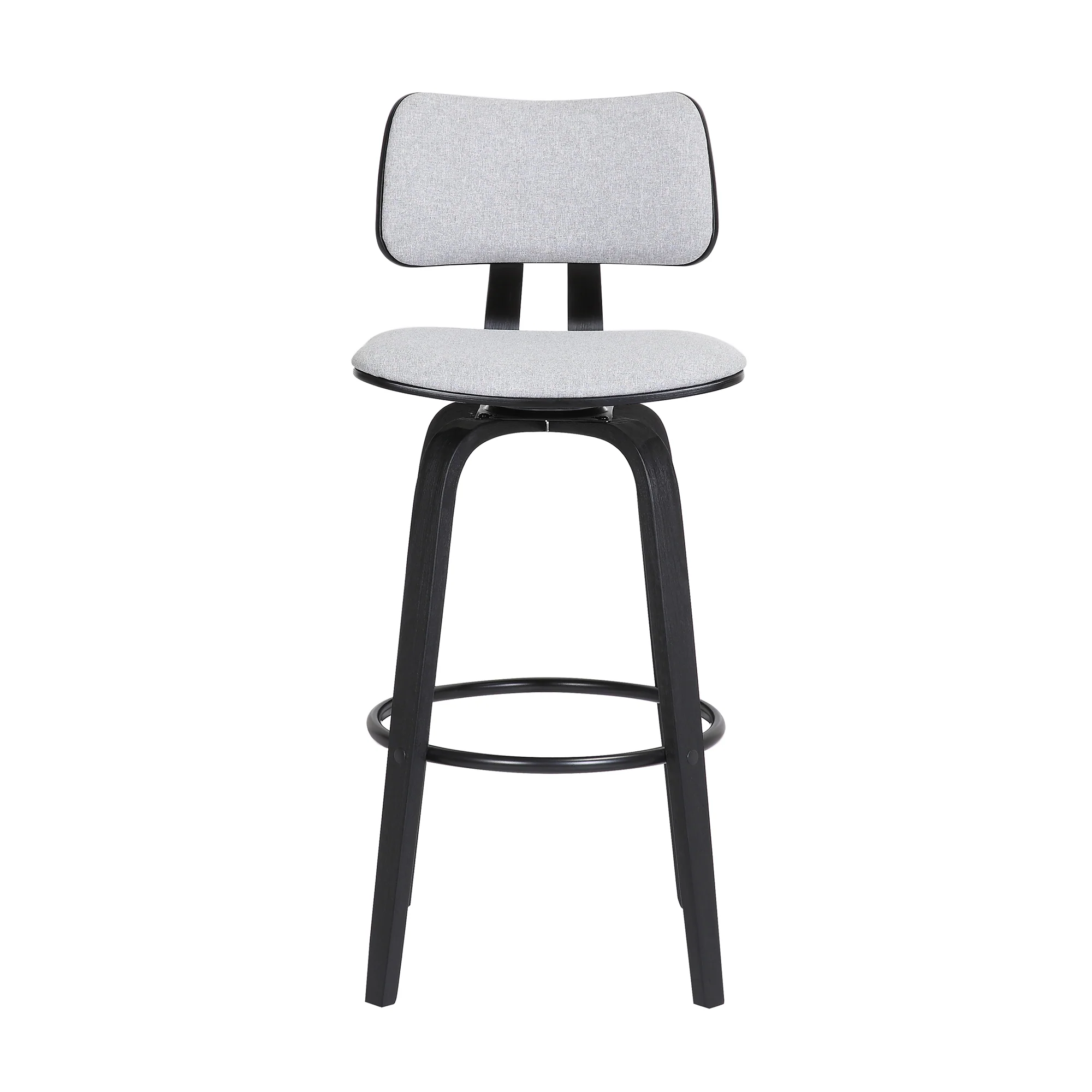 Pico 30" Swivel Black Wood Bar Stool in Grey Faux Leather with Black Metal By Armen Living - Image 13