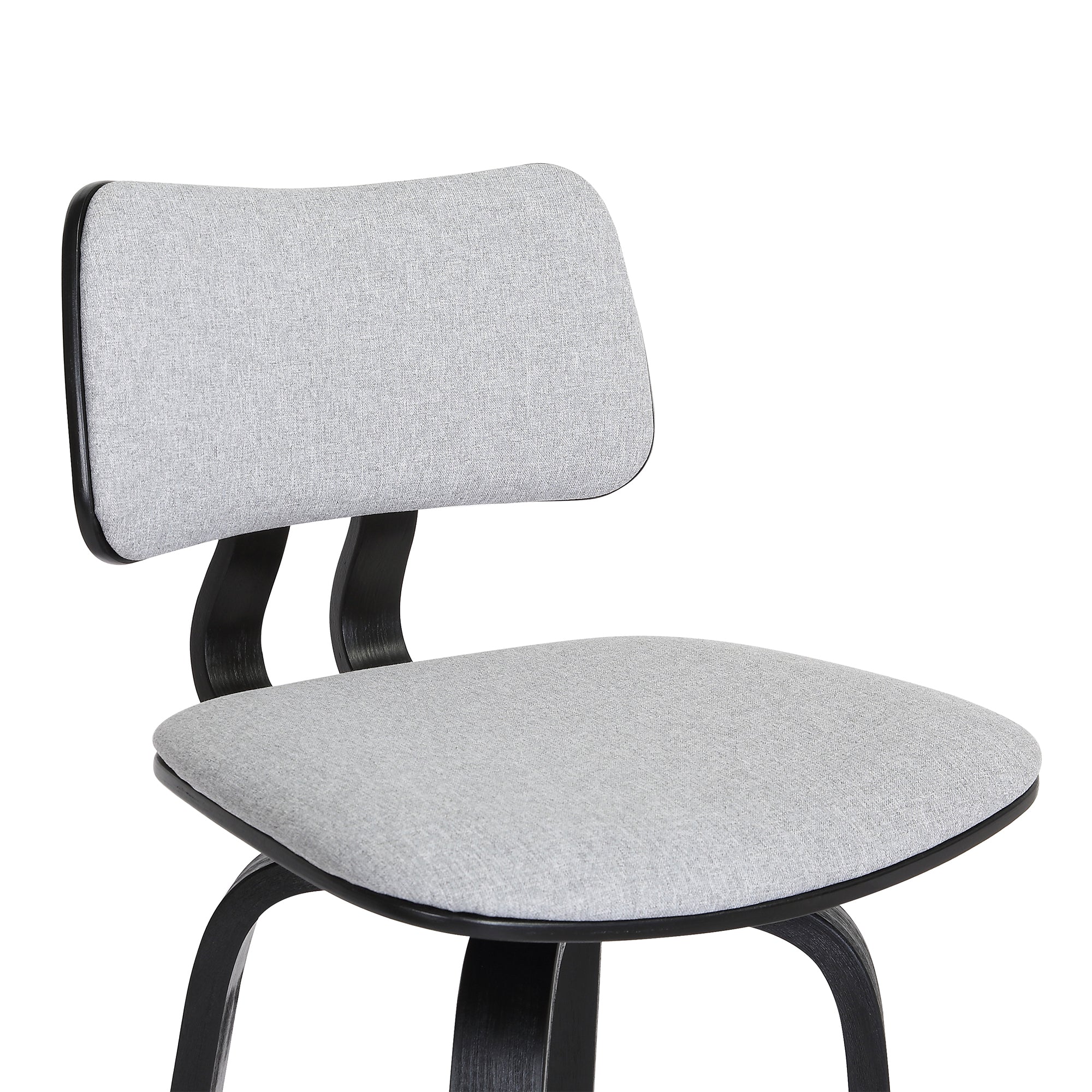 Pico 30" Swivel Black Wood Bar Stool in Grey Faux Leather with Black Metal By Armen Living - Image 17