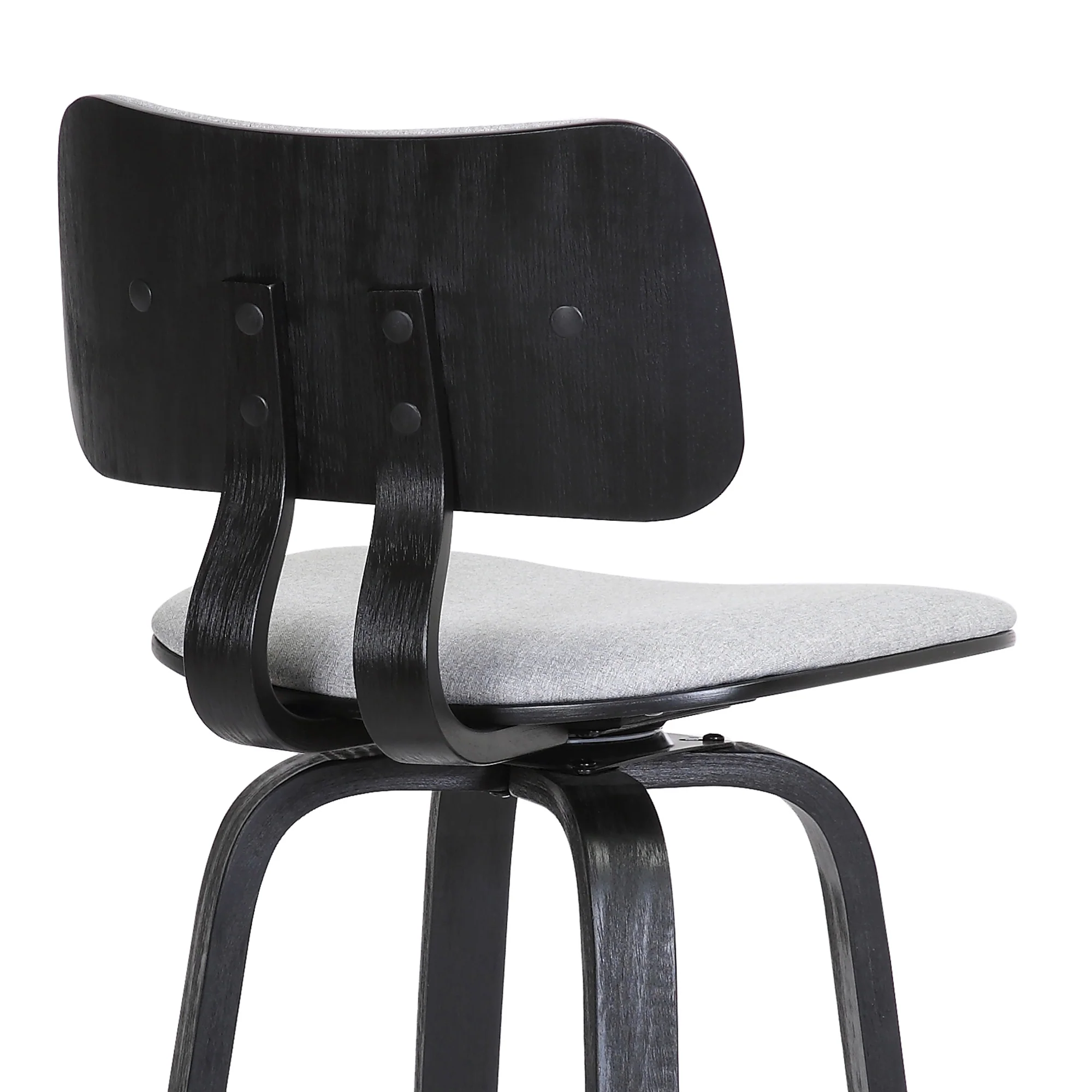 Pico 30" Swivel Black Wood Bar Stool in Grey Faux Leather with Black Metal By Armen Living - Image 20