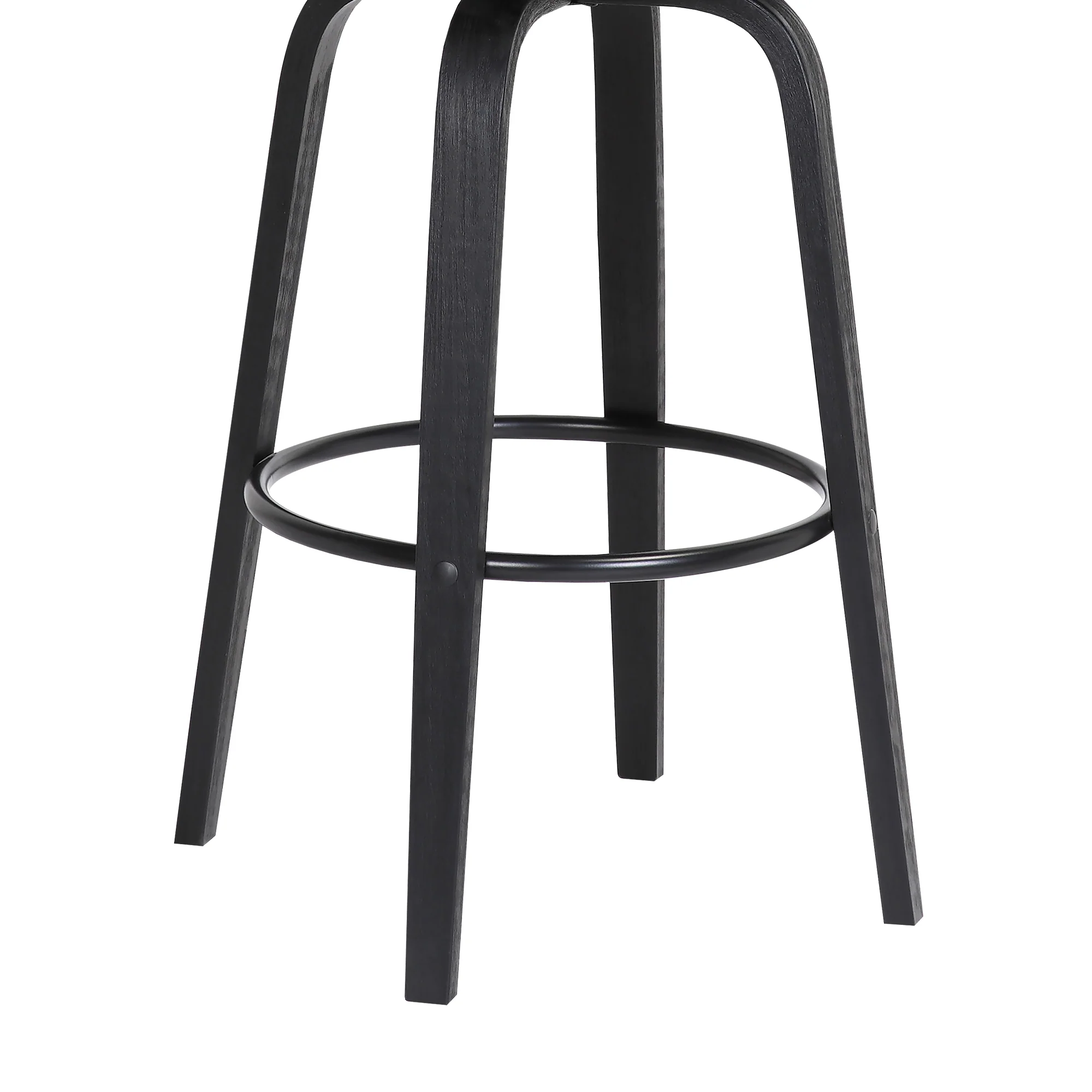 Pico 30" Swivel Black Wood Bar Stool in Grey Faux Leather with Black Metal By Armen Living - Image 8
