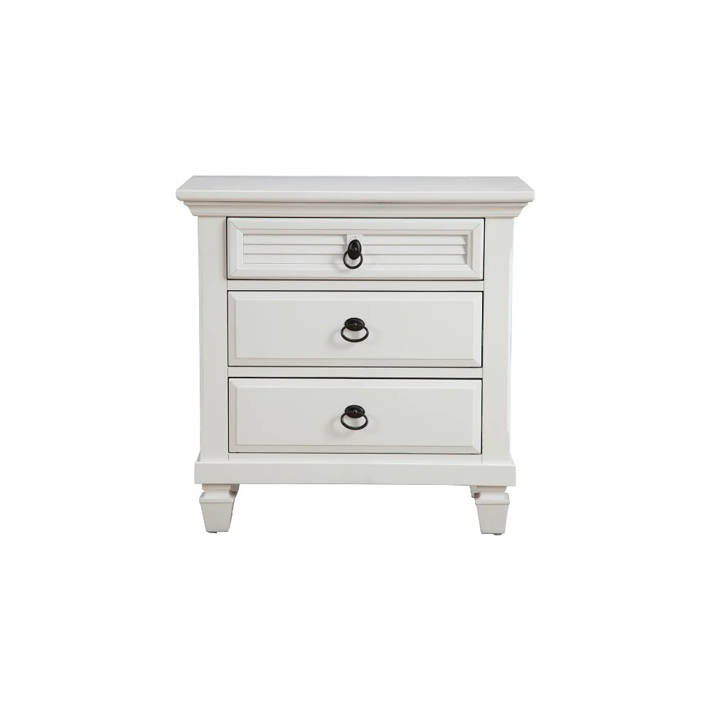 Pine Wood 3 Drawer Nightstand In White By Benzara