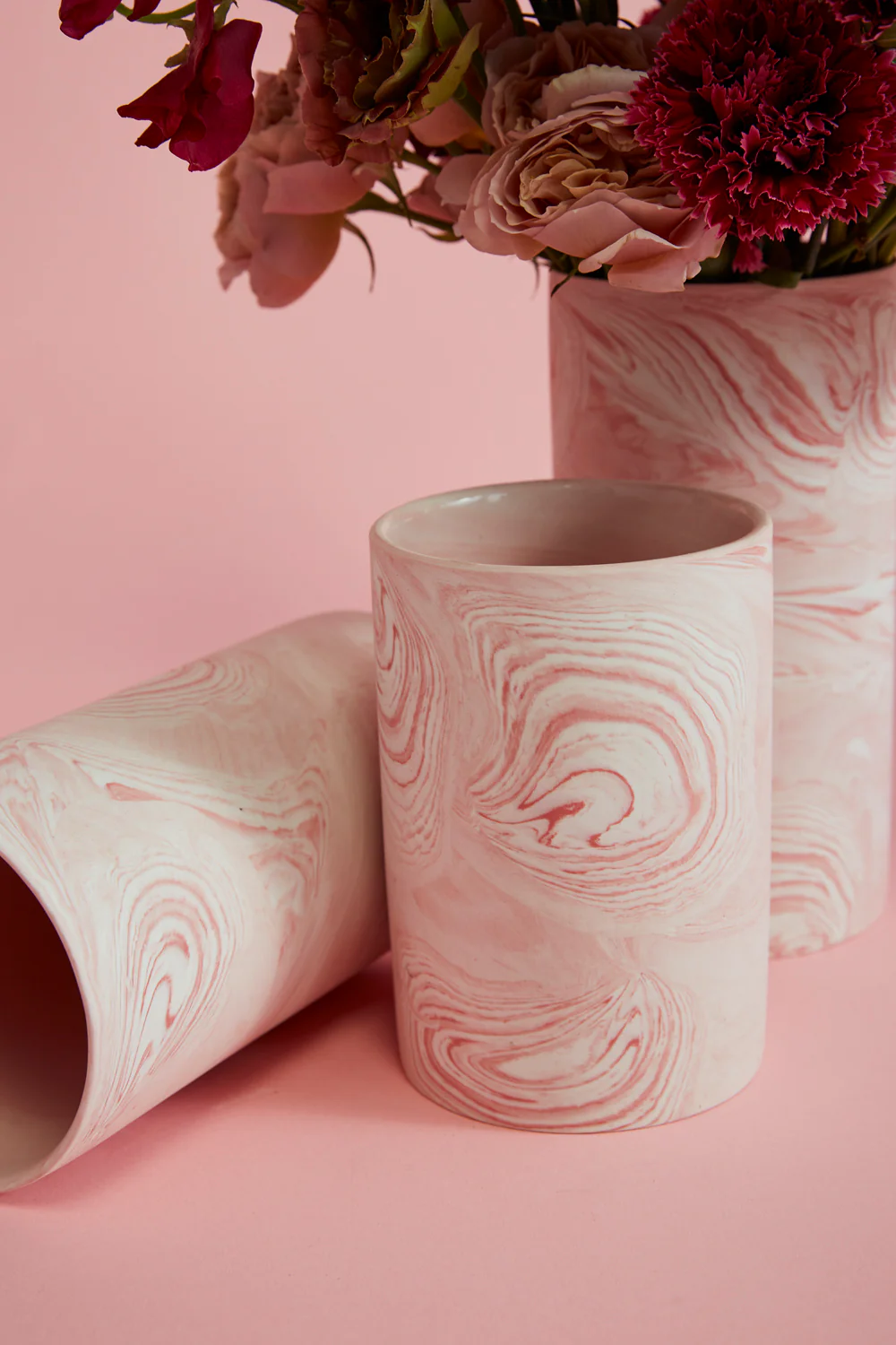 Pink Marbleized Vase Set of 4 By Accent Decor