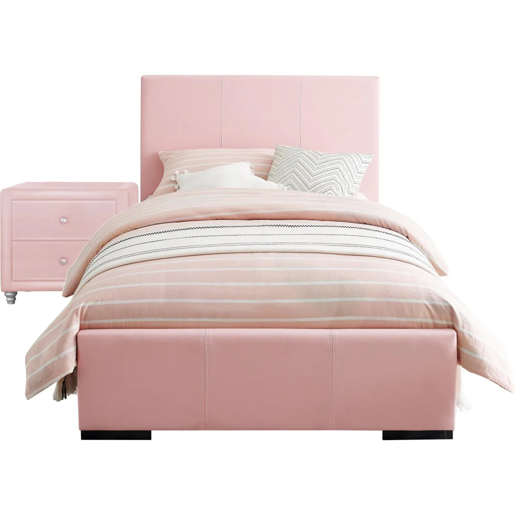 Pink Upholstered Full Platform Bed With Nightstand By Homeroots - Image 3