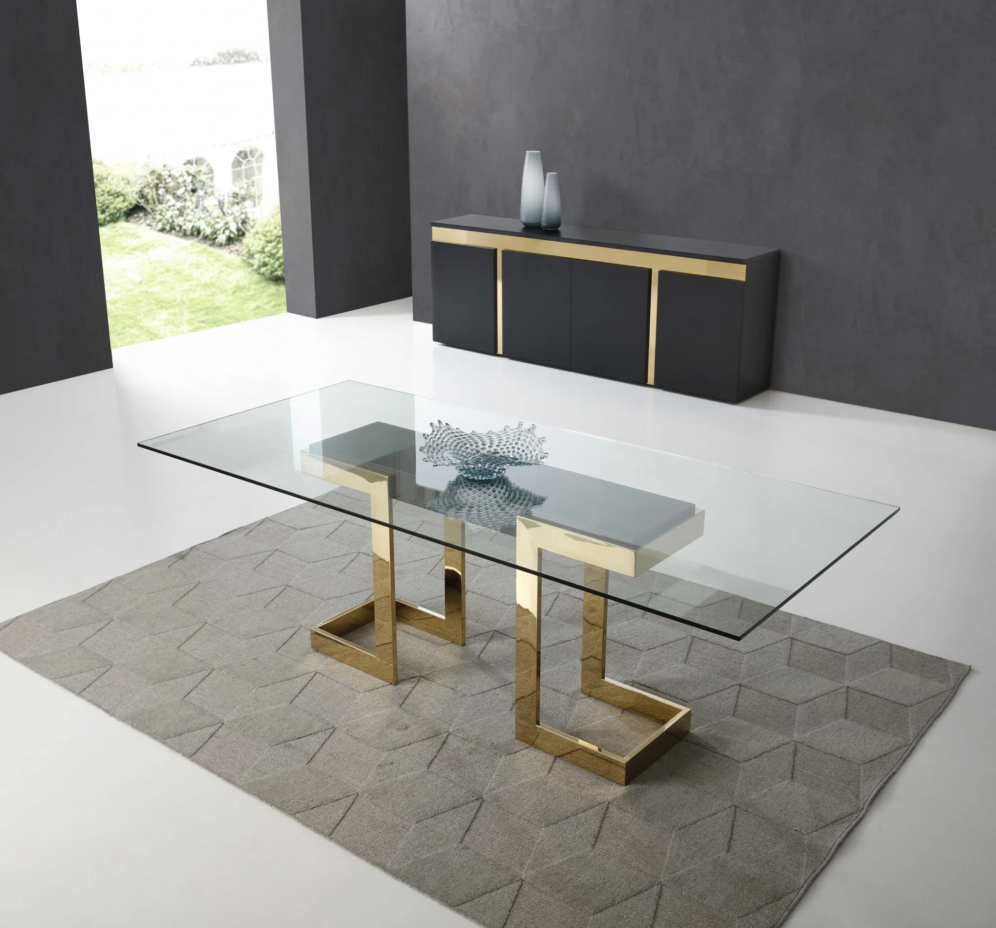 Polished Gold Glass Stainless Steel Dining Table By Homeroots