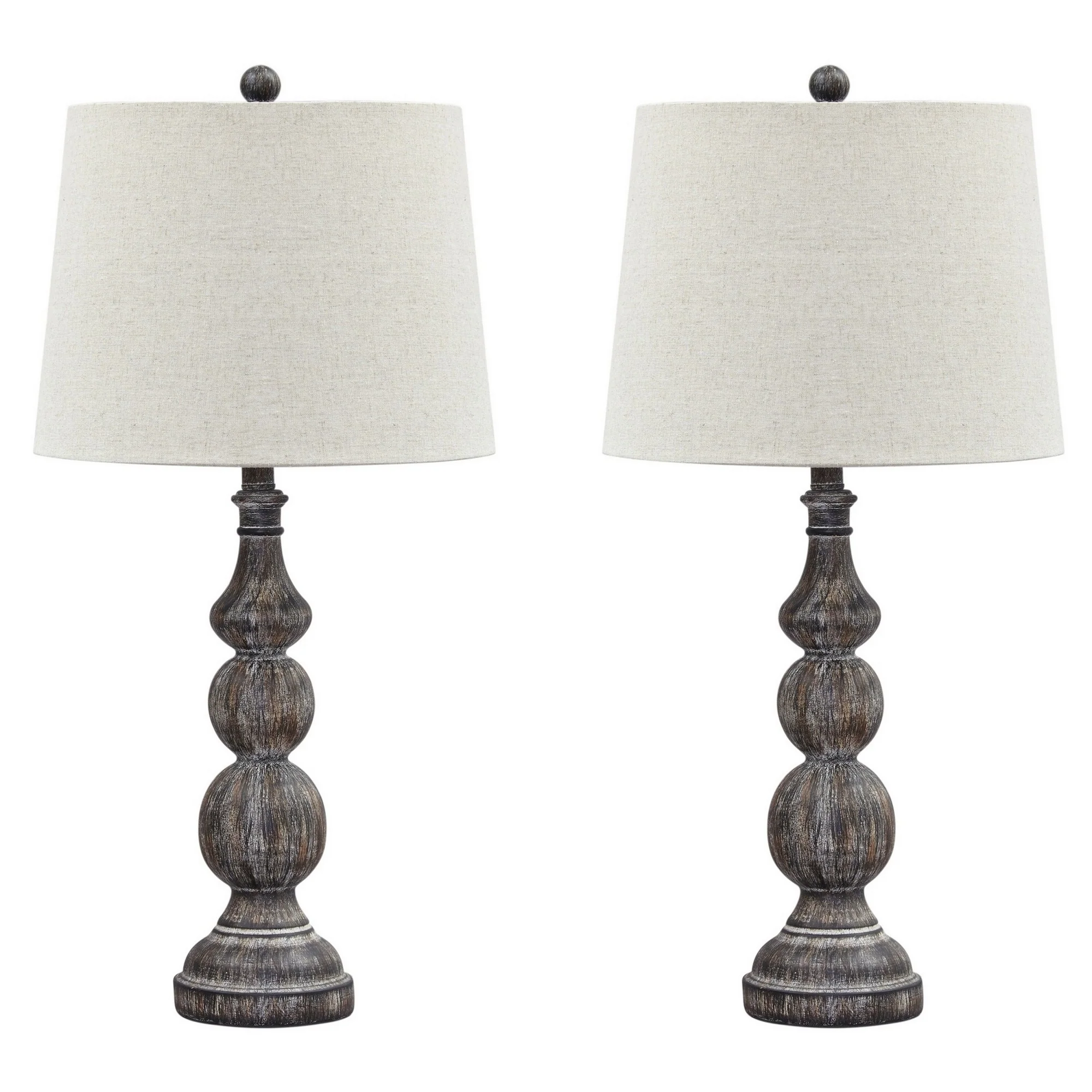 Polyresin Table Lamp With Turned Base Set Of 2 Brown And Off White By Benzara