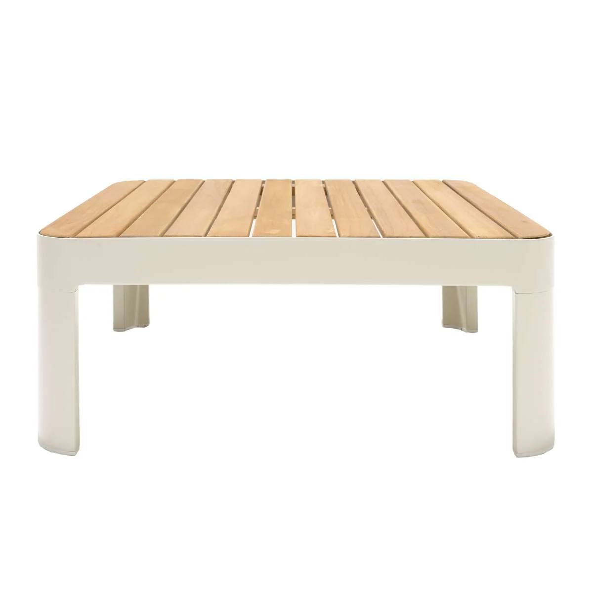 Portals Outdoor 4 Piece Sofa set in Matte Sand Finish with Natural Teak Wood By Armen Living - Image 4
