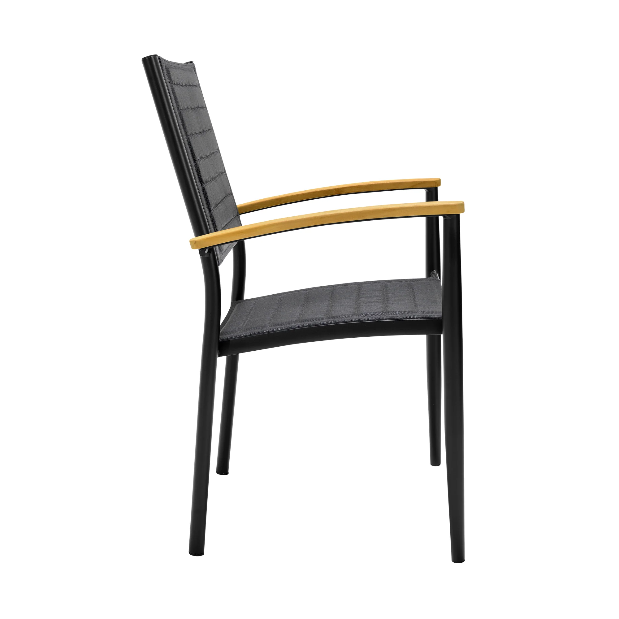 Portals Outdoor Black Aluminum Stacking Dining Chair with Teak Arms - Set of 2 By Armen Living - Image 5
