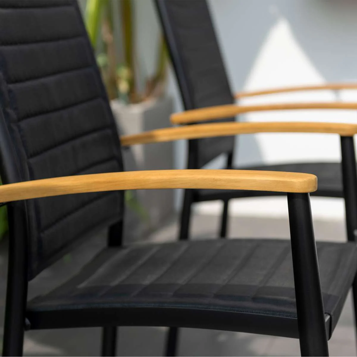 Portals Outdoor Patio Aluminum Chair in Black with Natural Teak Wood Accent-Set of 2 By Armen Living - Image 7